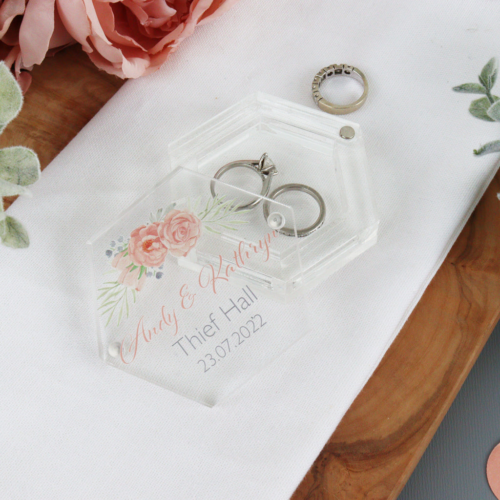 Modern transparent wedding ring box keepsake