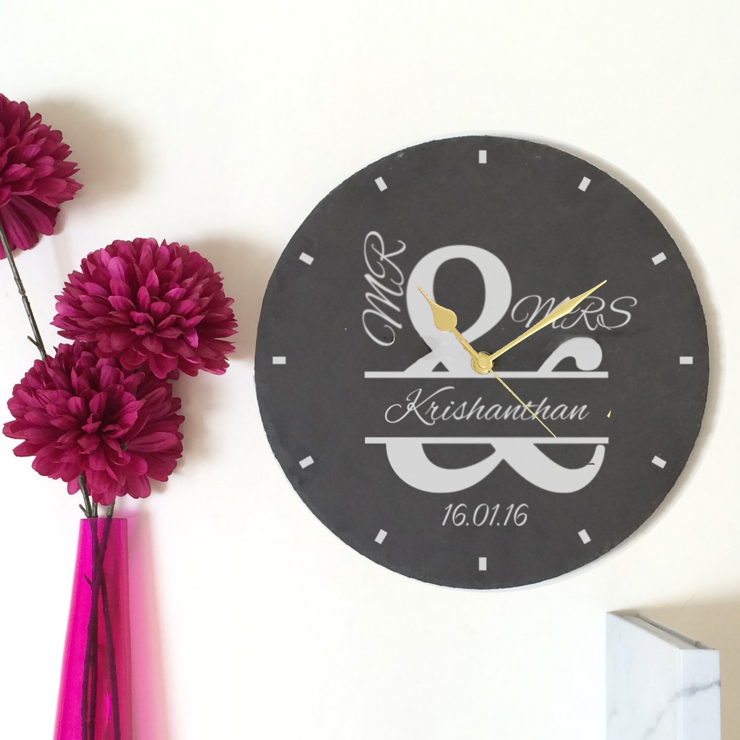 Personalised Mr & Mrs Slate Clock Ampersand Design