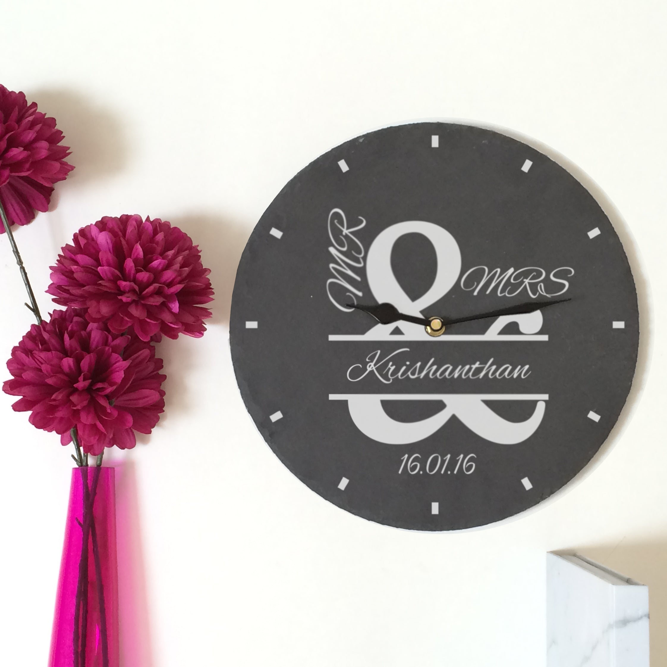 Personalised Mr & Mrs Slate Clock Ampersand Design