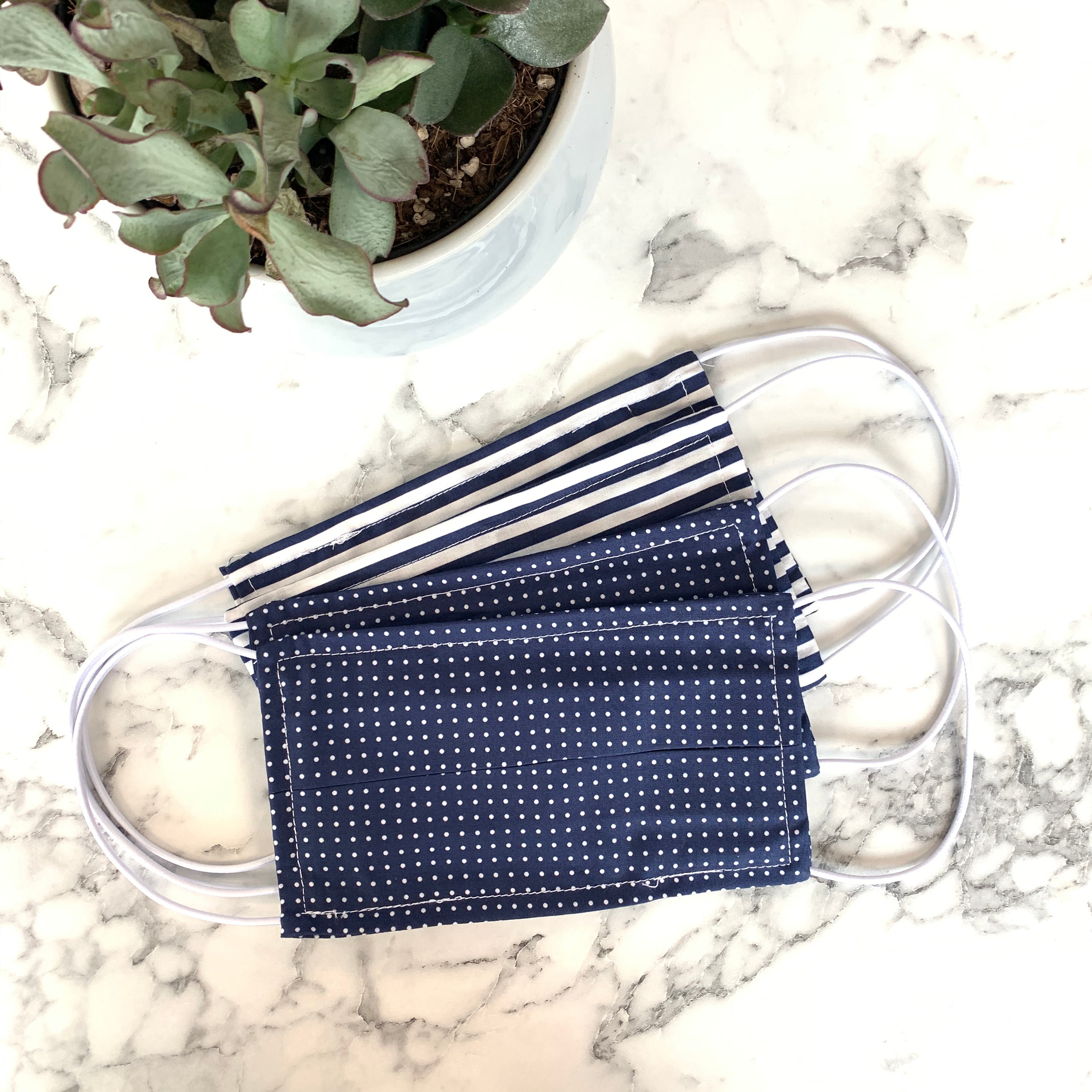 Pack Of Four Navy And White 100% Cotton Face Mask