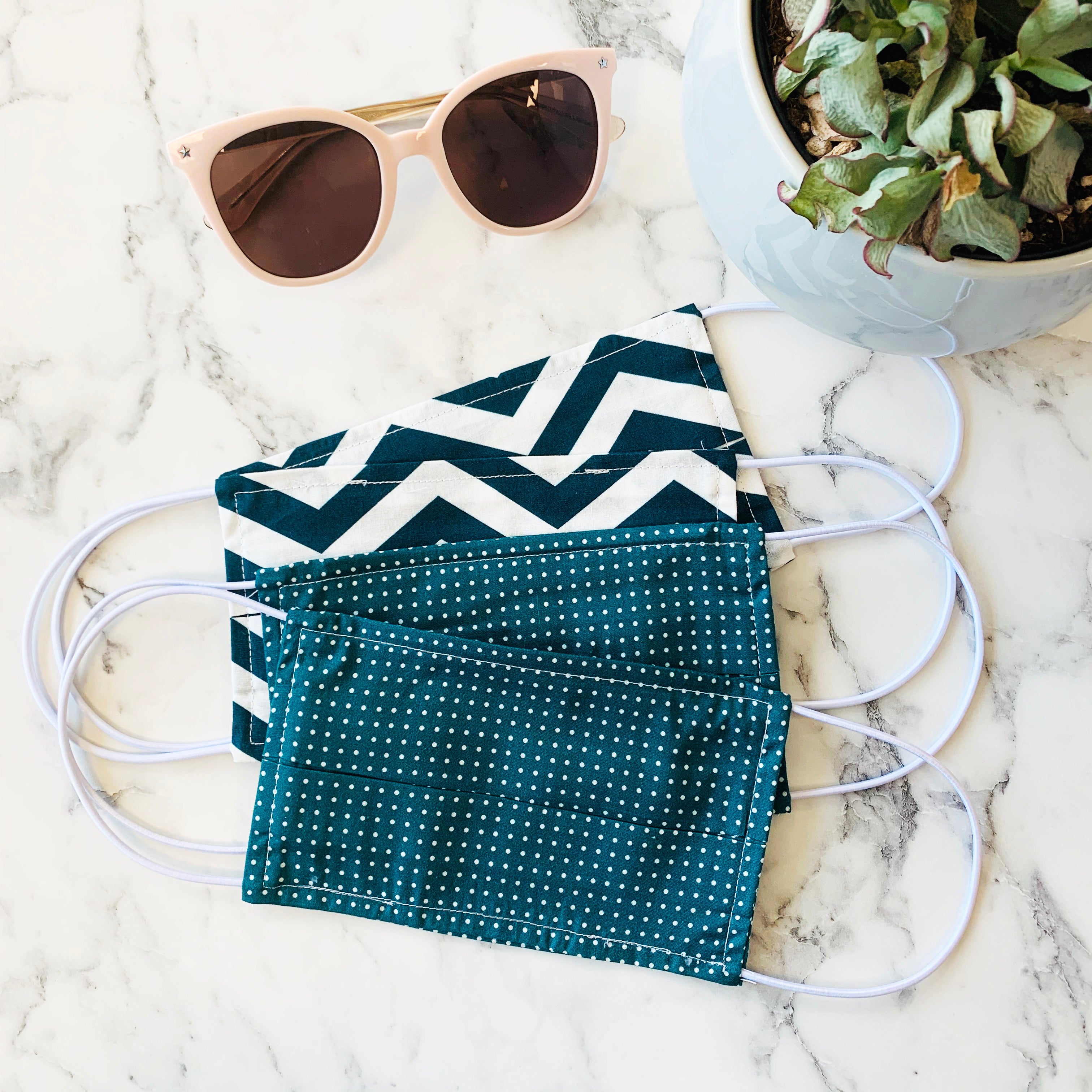 Pack Of Four Teal And White Mix Design Cotton Face Mask