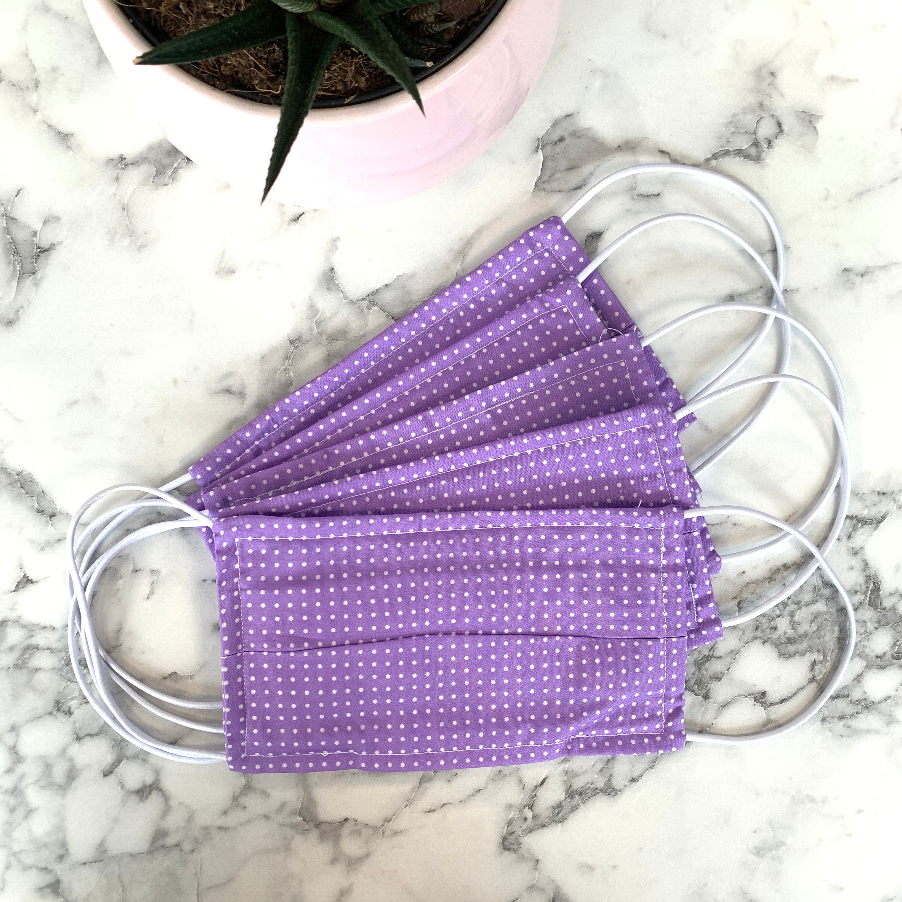 Pack Of Five Lilac Polka Dot Face Mask
