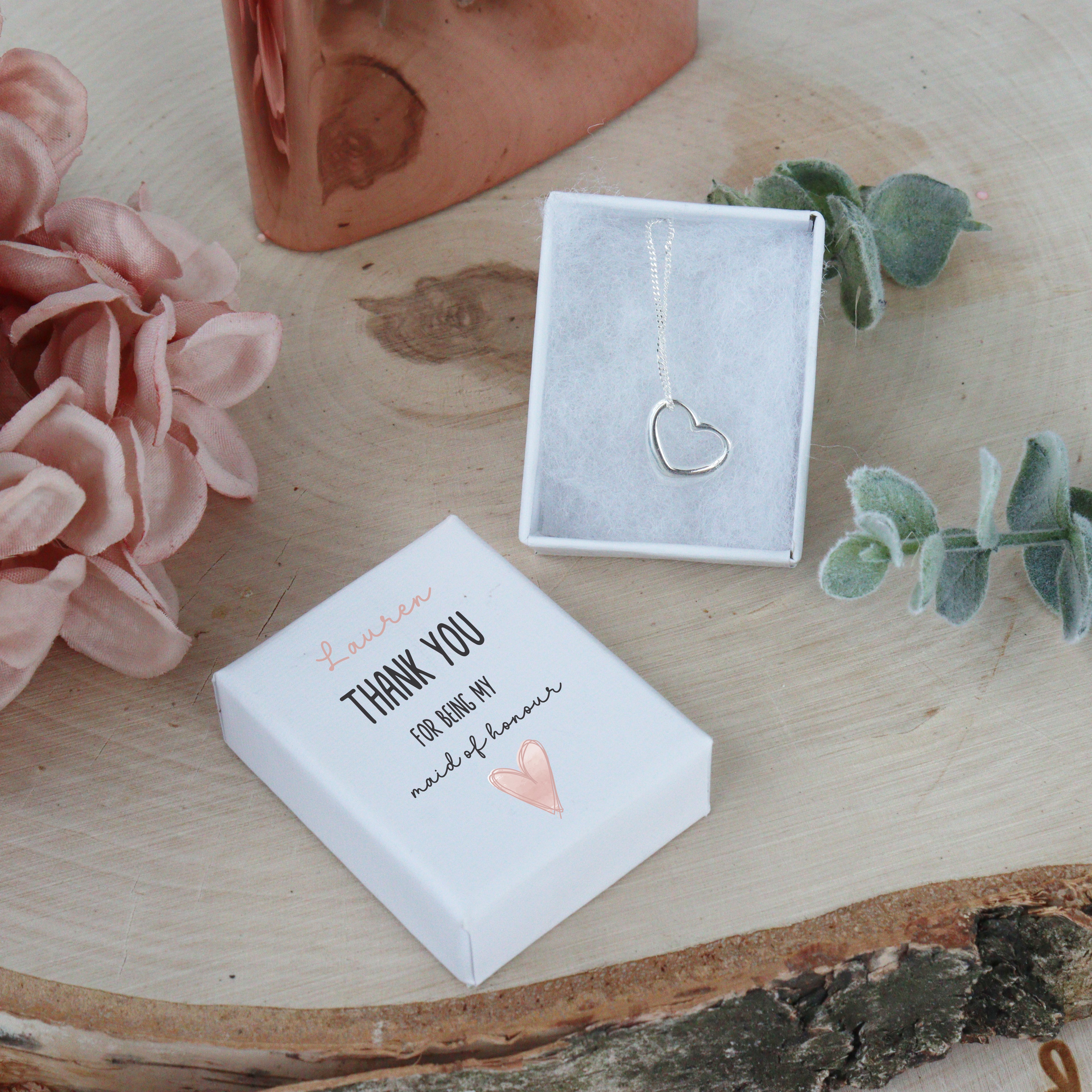 Personalised Sterling Silver heart pendant for bridesmaids