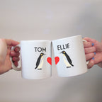 Personalised couples coffee mugs penguin design