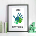Personalised hand print artwork for Mother’s Day in white frame