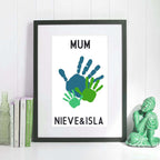 Personalised hand print artwork for Mother’s Day in white frame