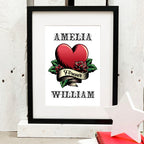 Personalised tattoo style couple print