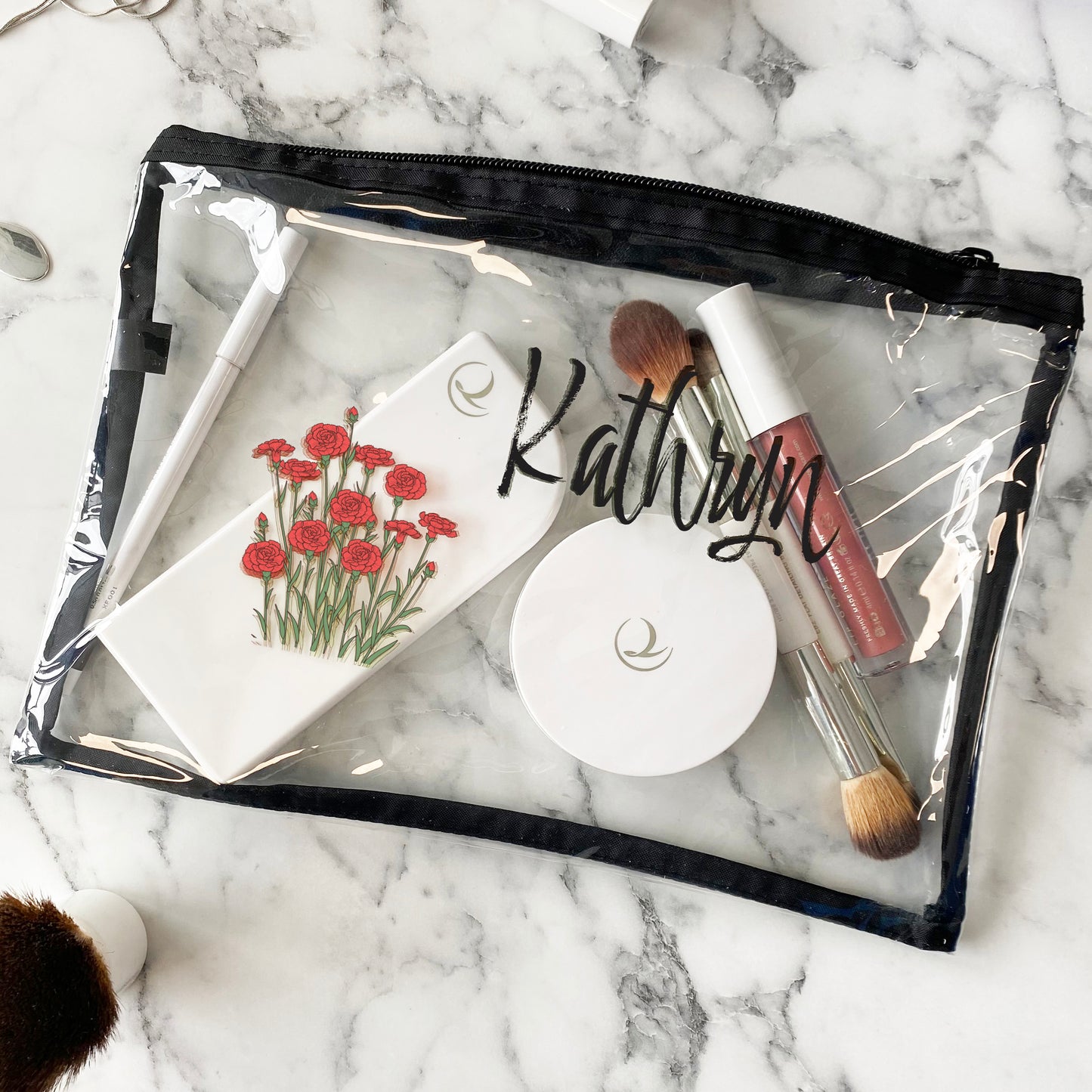 Personalised Birth Flower Clear Makeup Bag