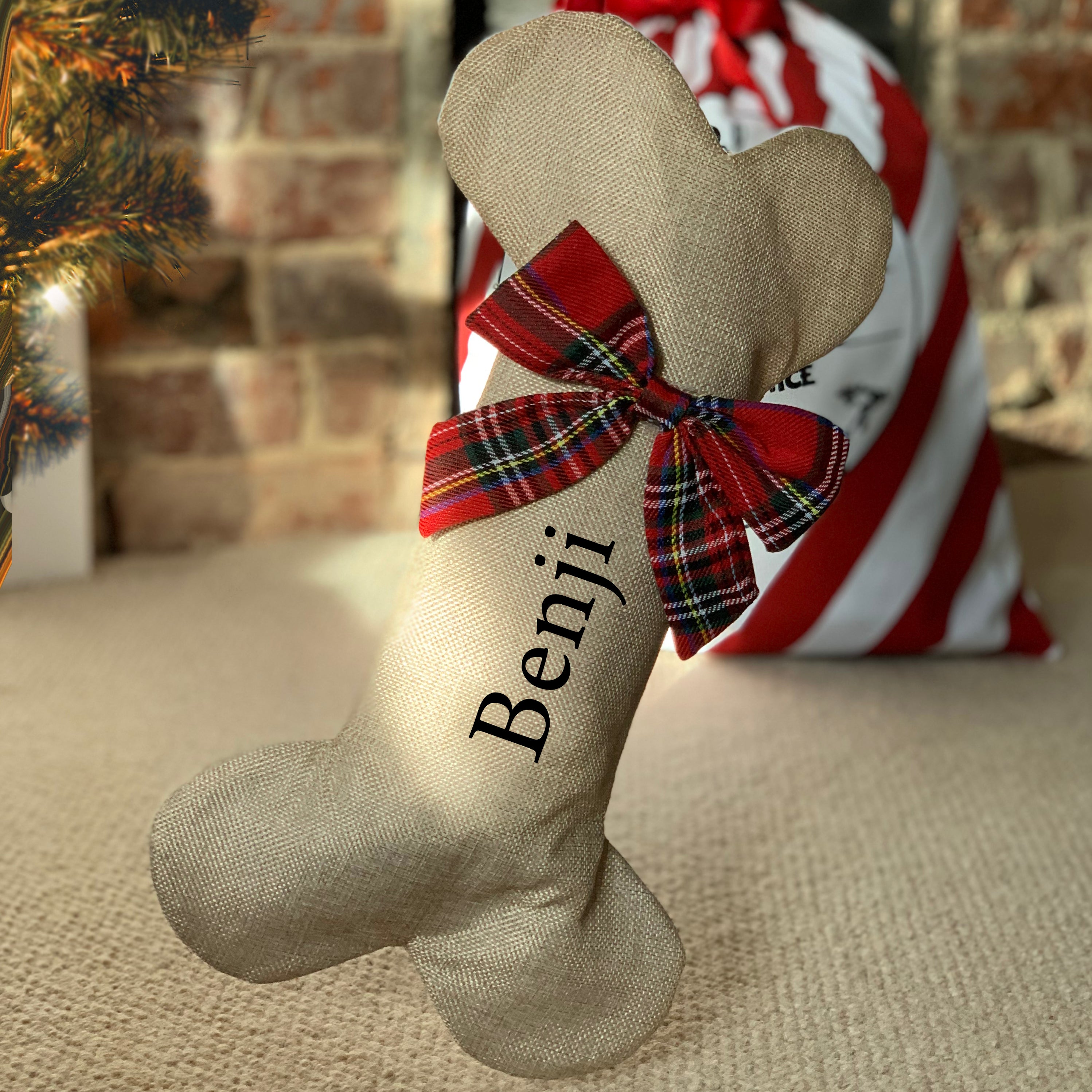 Personalised Luxury Dog Bone Jute Stocking