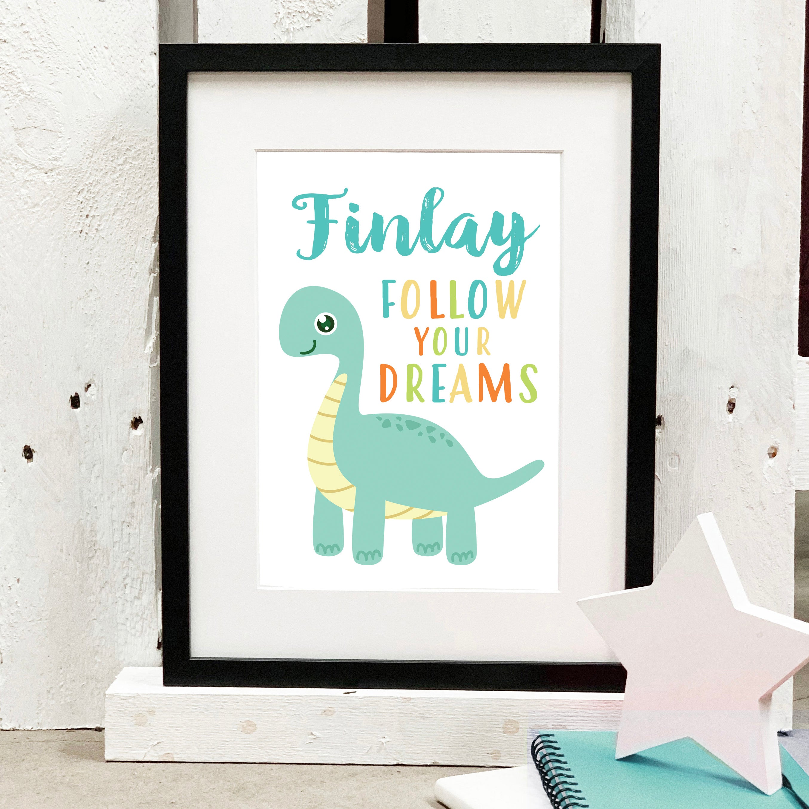 Personalised Follow Your Dreams Dinosaur Print