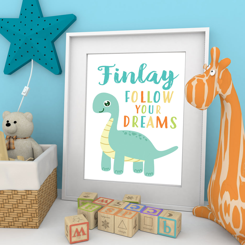 Personalised Follow Your Dreams Dinosaur Print