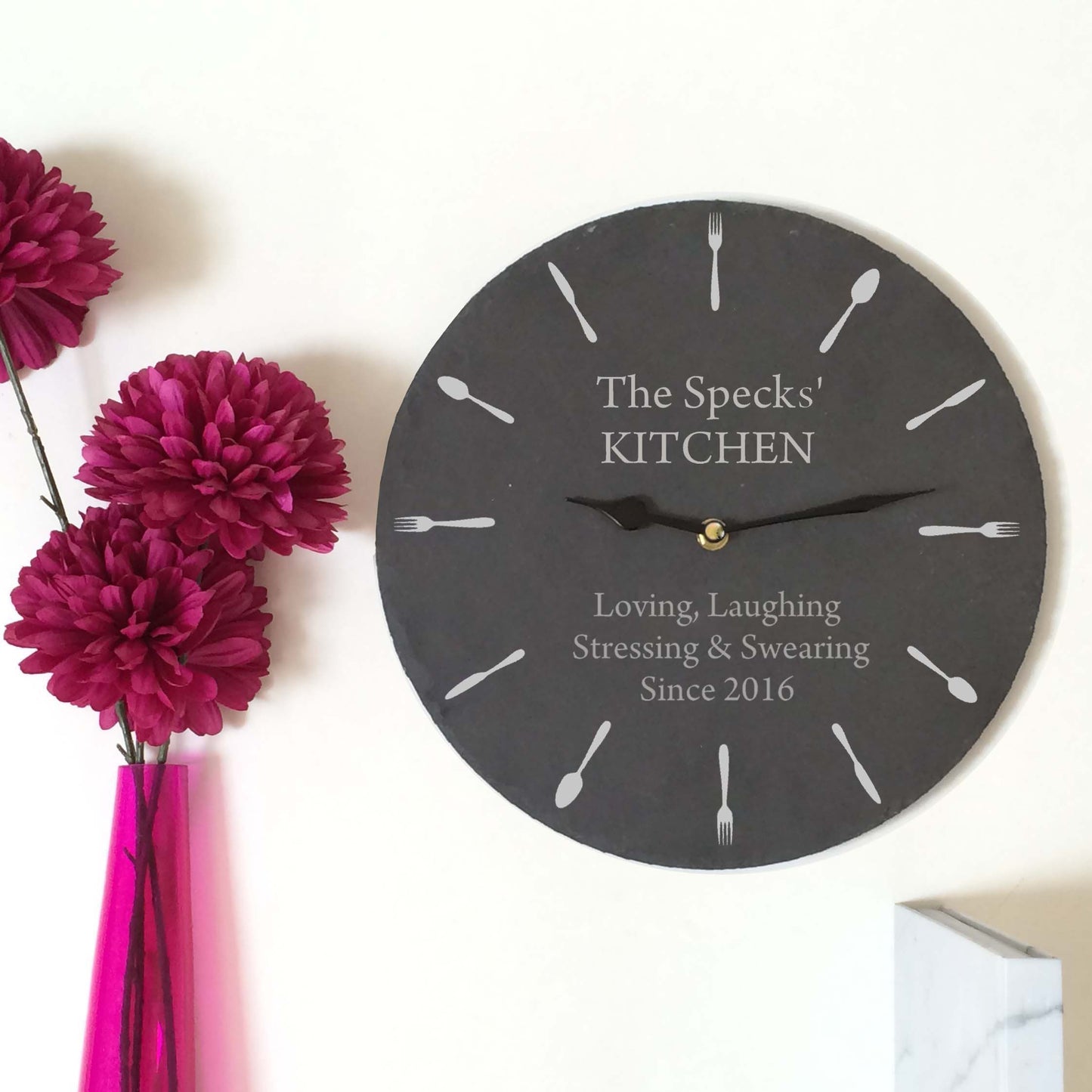 Kitchen Slate Clock - Knife & Fork Design