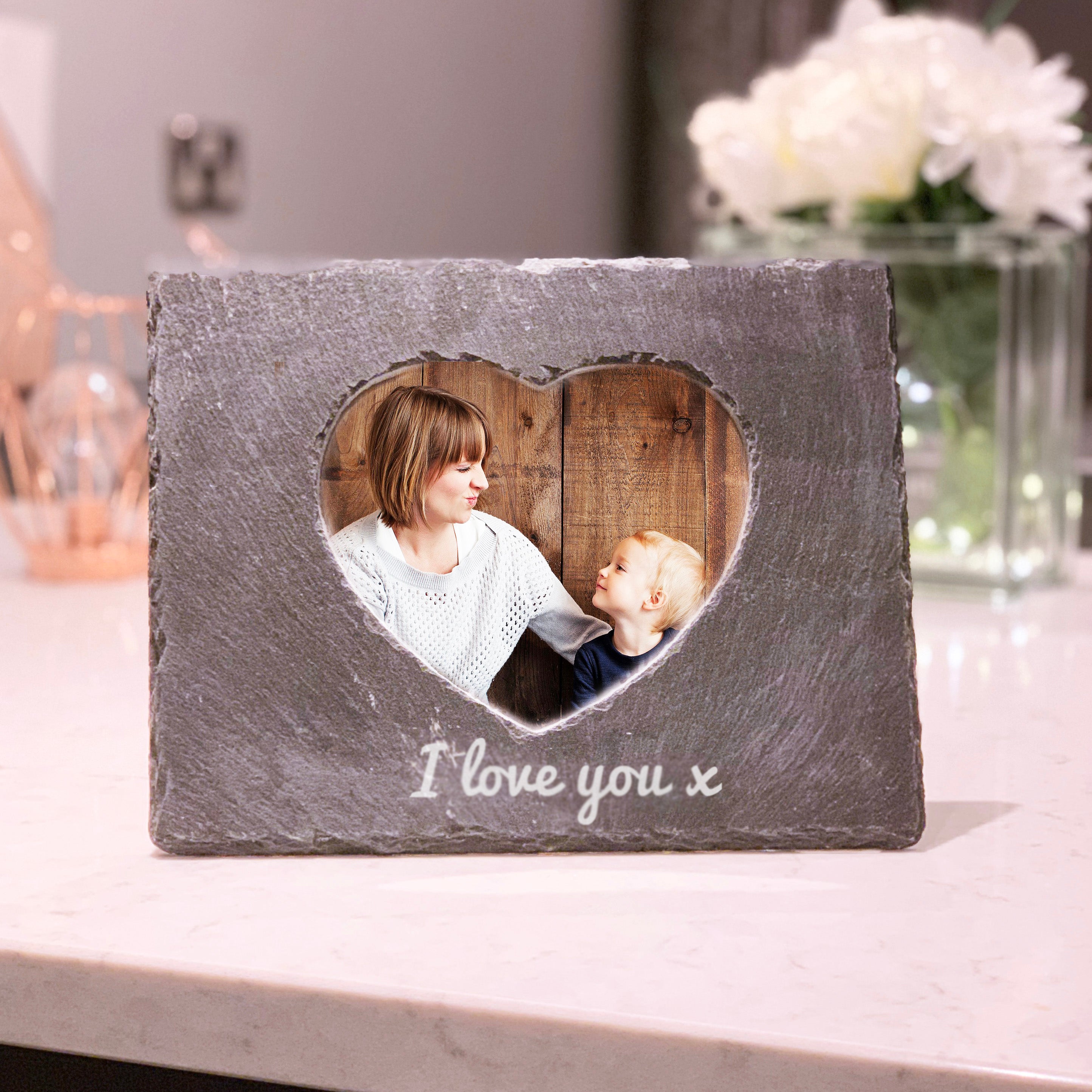 Personalised slate heart photo frame