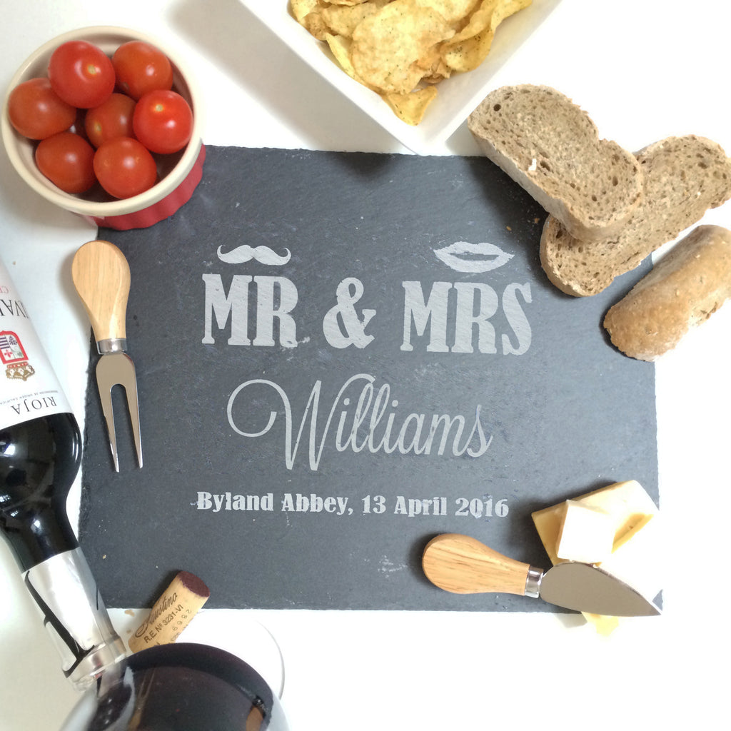 Personalised Mr & Mrs Moustache & Lips Cheeseboard