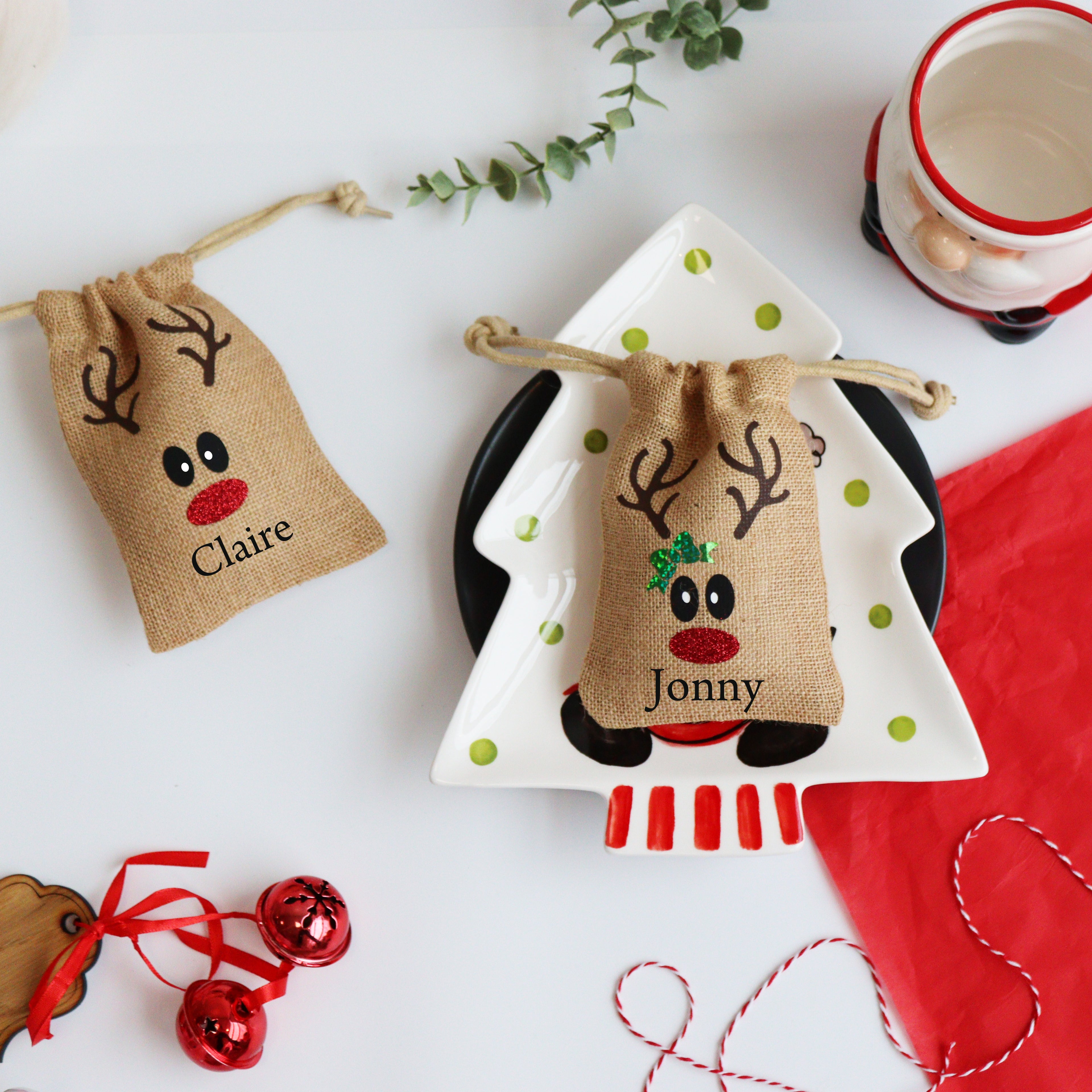 Reindeer face Christmas table favour bags