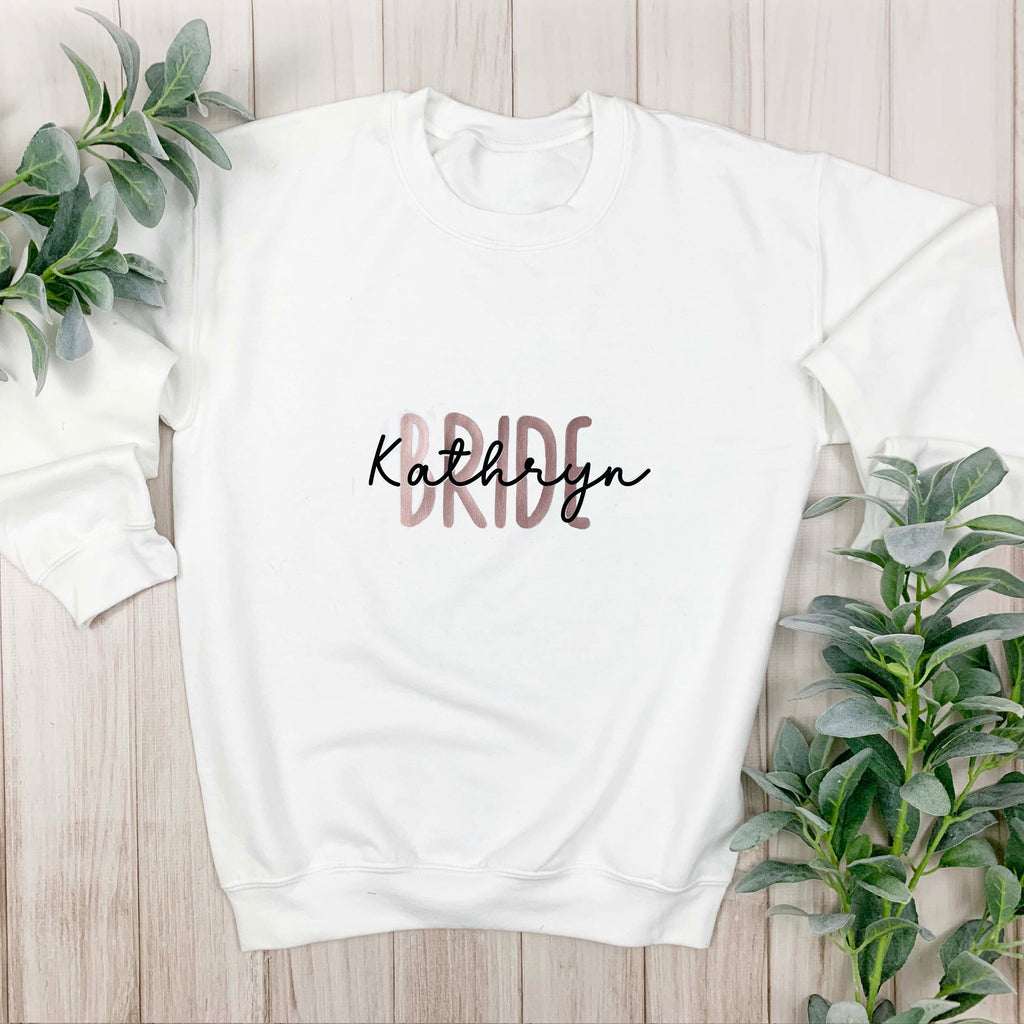 White And Rose Gold Personalised Bride Sweatshirt