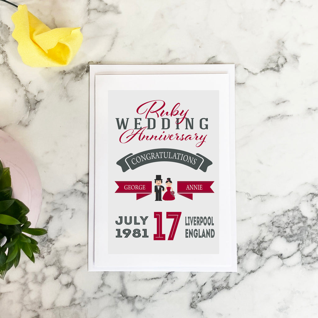 Personalised Ruby Wedding Anniversary Card