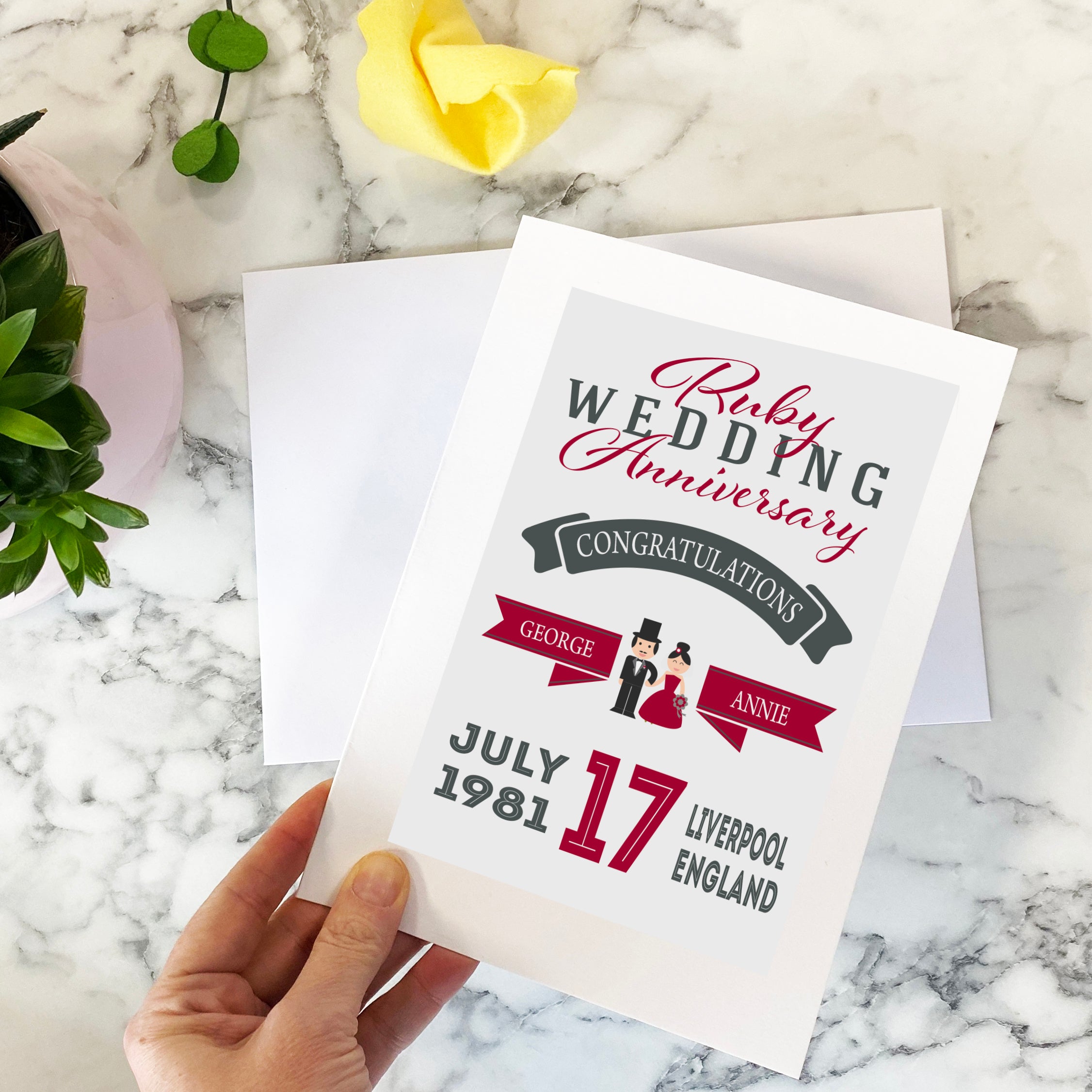 Personalised Ruby Wedding Anniversary Card