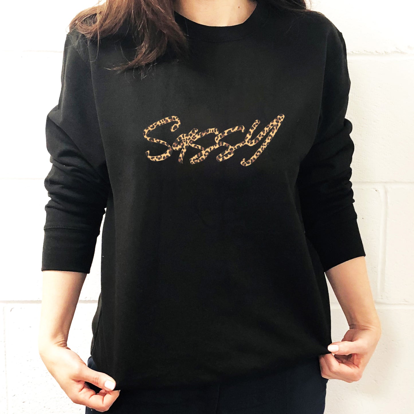 Sassy leopard print slogan sweatshirt
