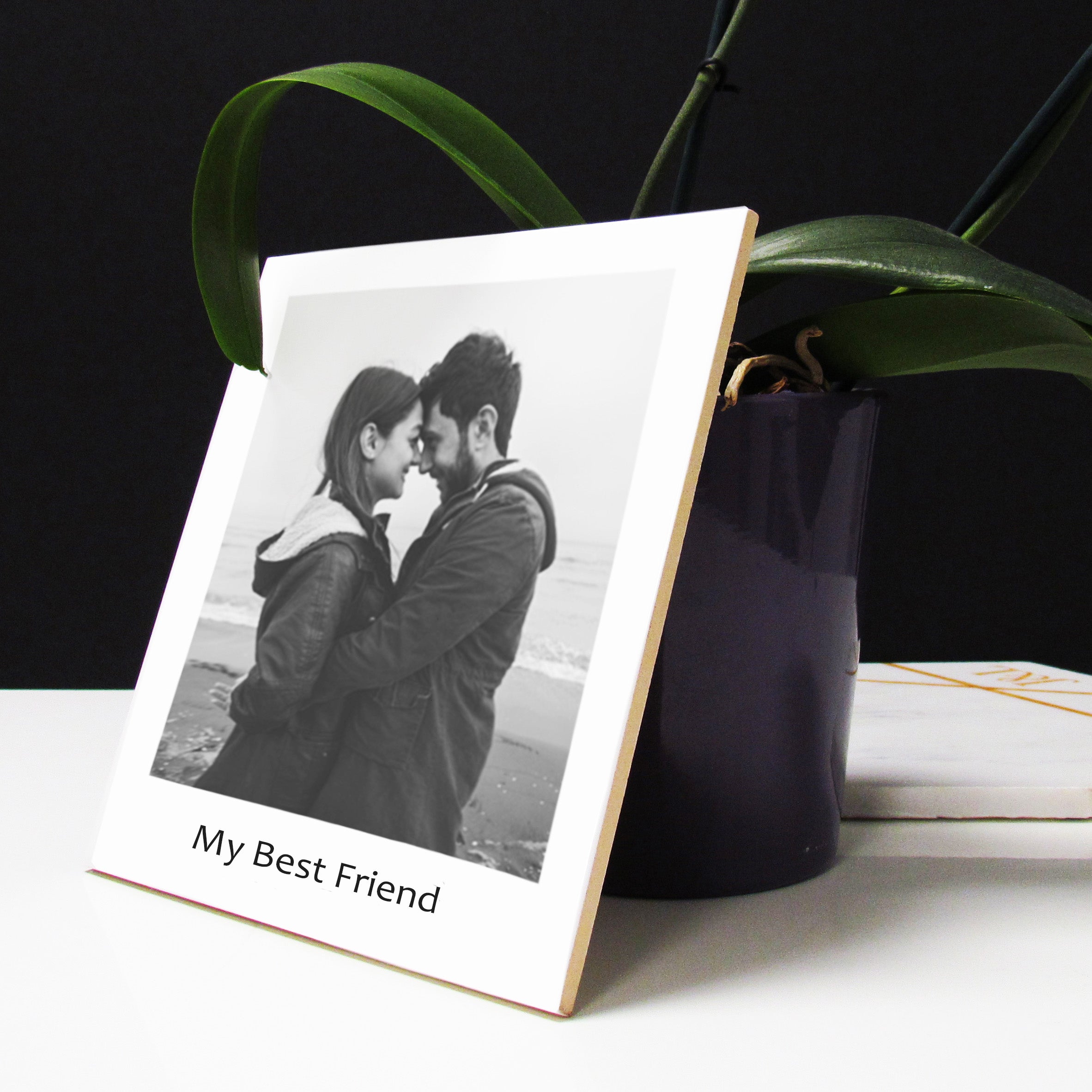 Custom ceramic photo tile with names and date