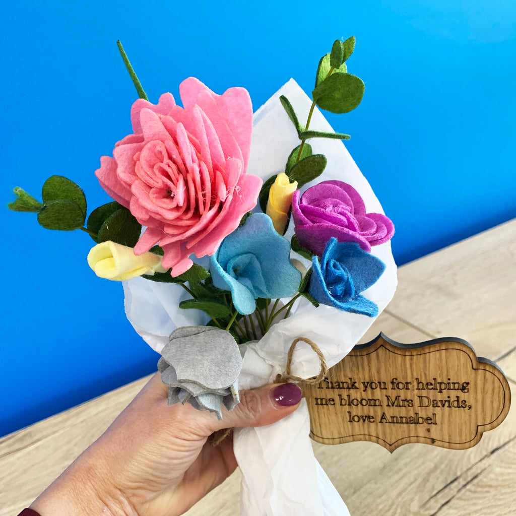 Personalised Thank You Teacher Felt Flower Bouquet