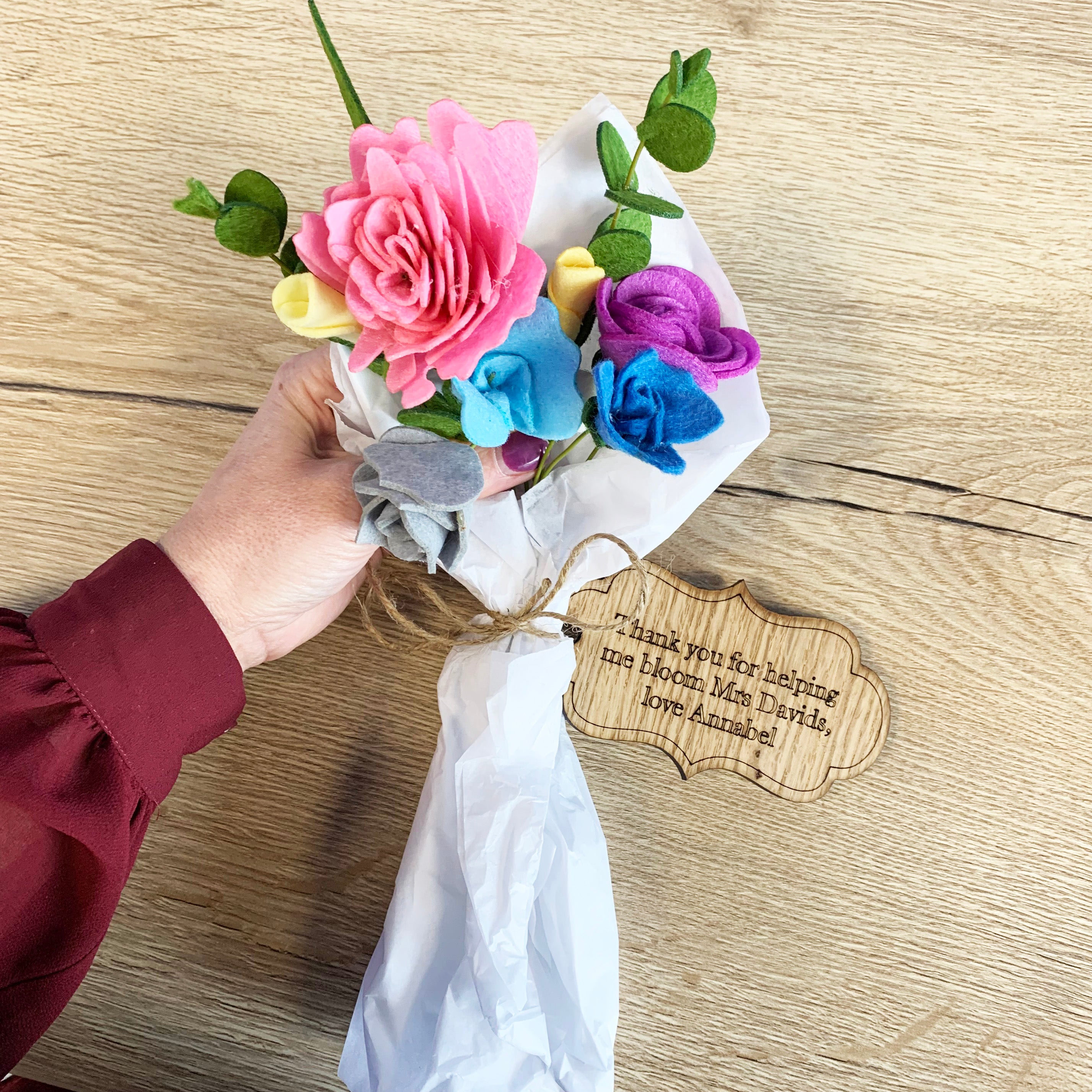 Personalised Thank You Teacher Felt Flower Bouquet