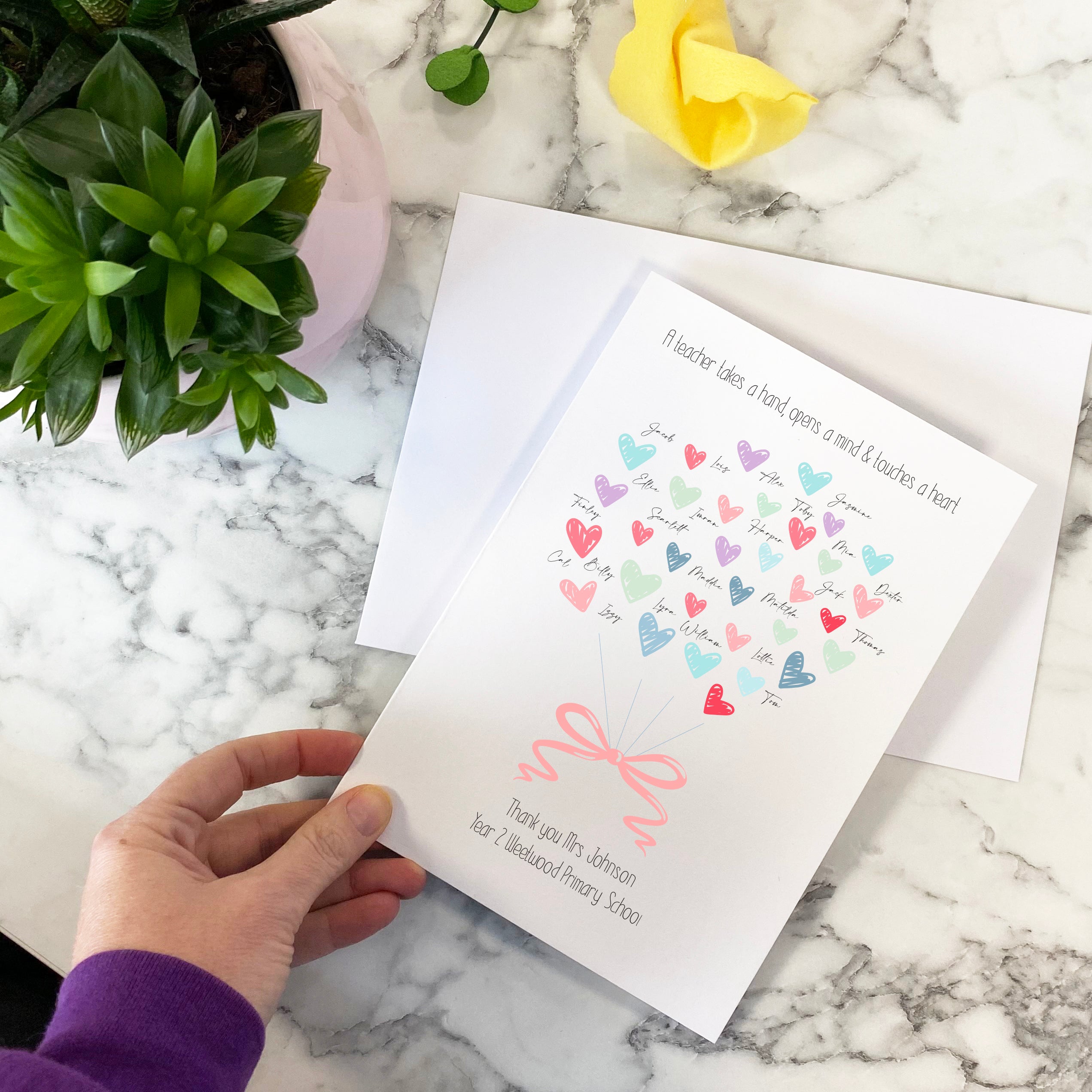 Thank You Teacher Hearts Card