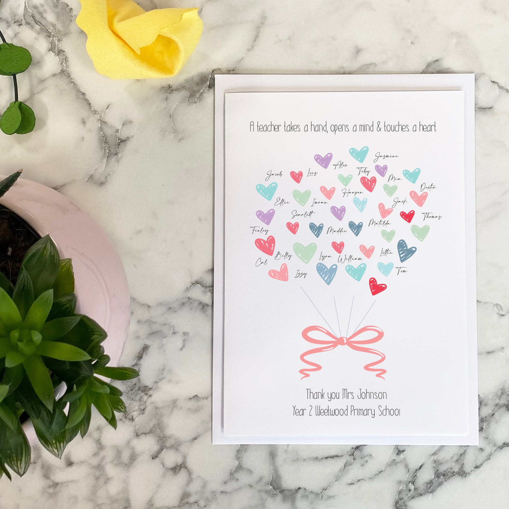 Thank You Teacher Hearts Card