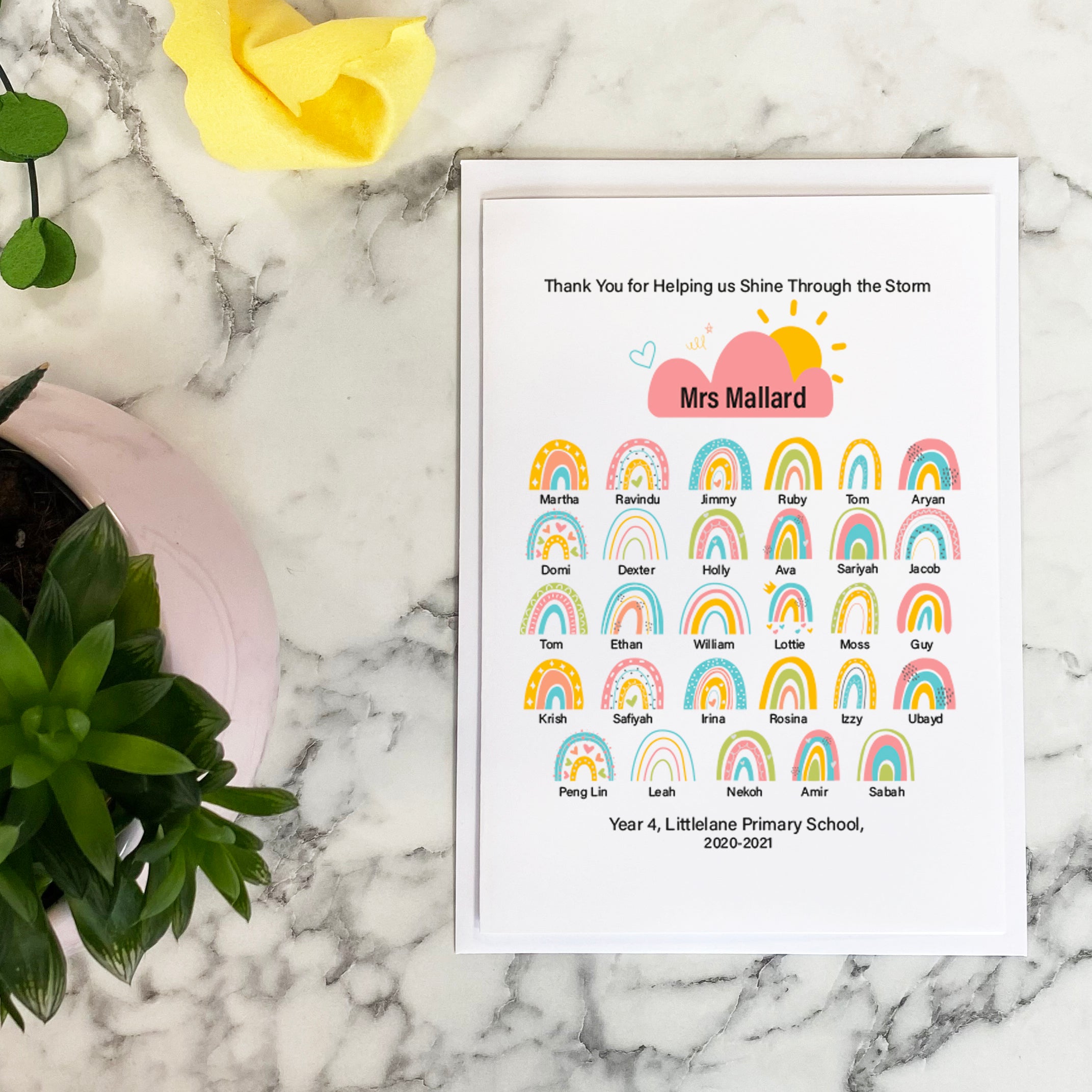Thank You Teacher Card Rainbow Print