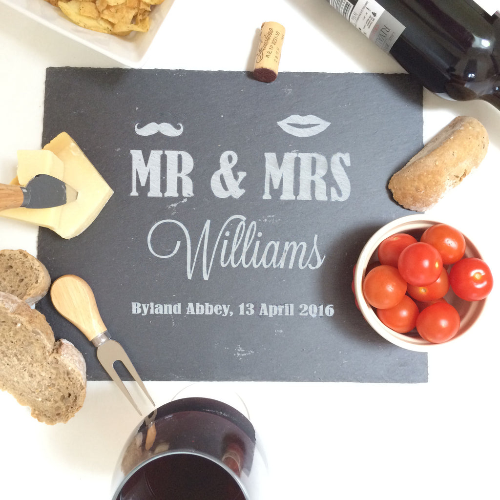 Personalised Mr & Mrs Moustache & Lips Cheeseboard