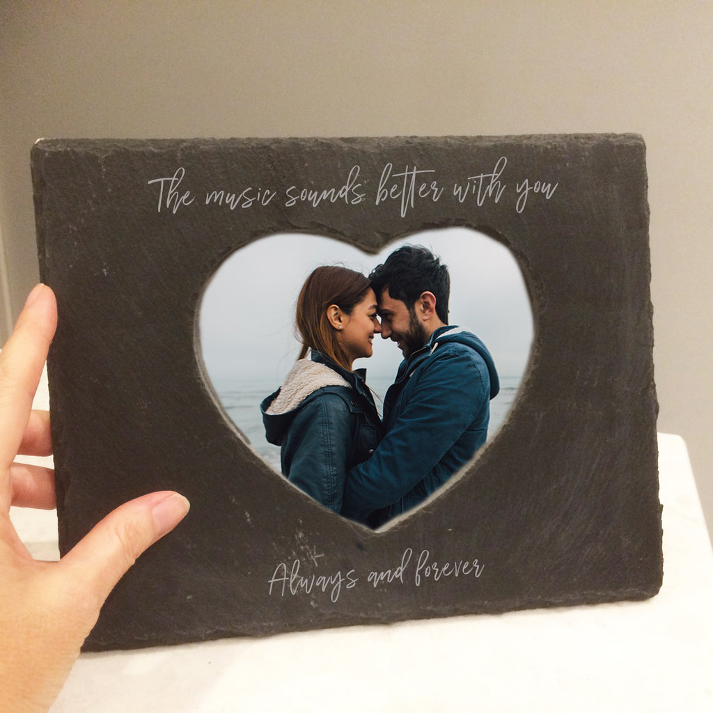 Personalised slate heart photo frame
