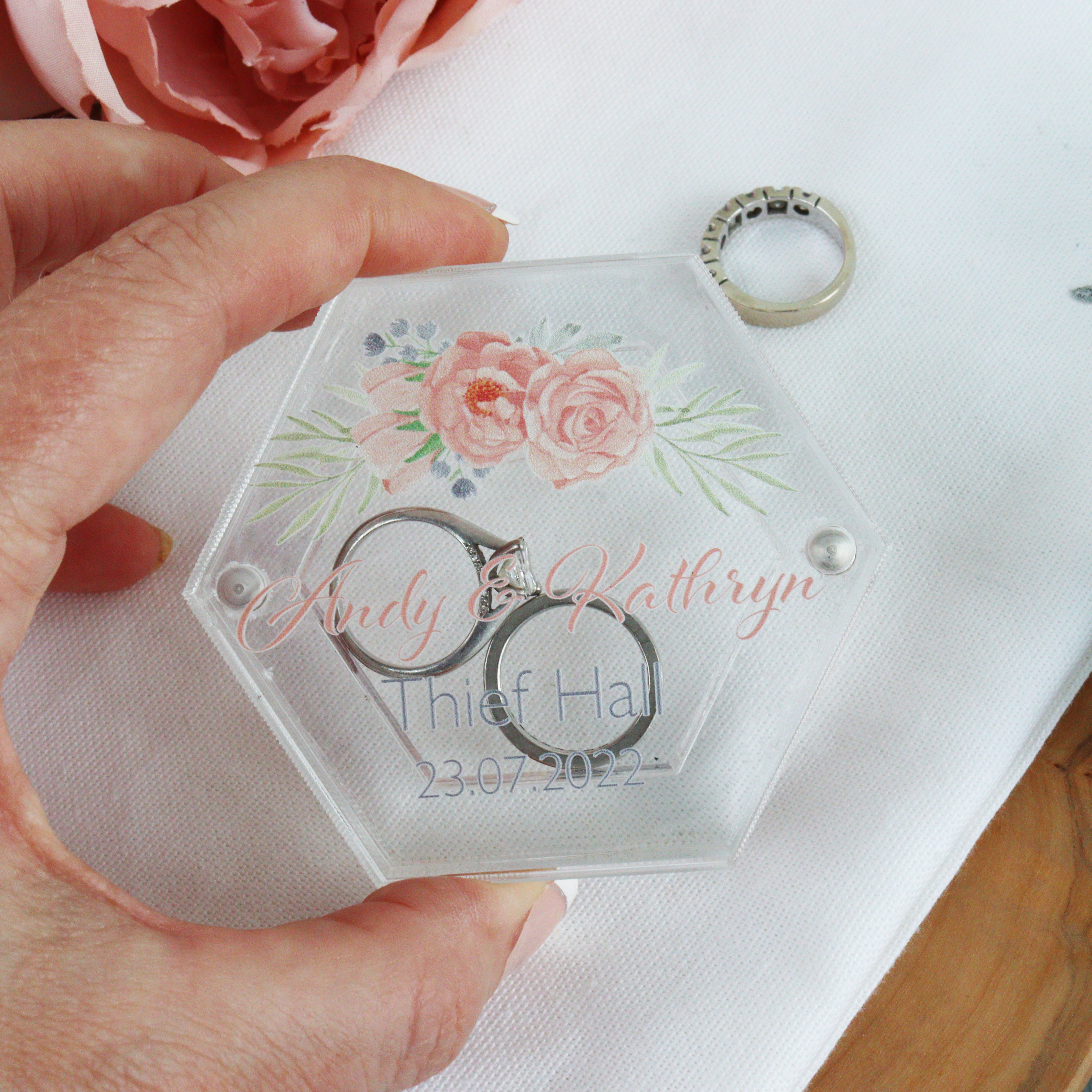 Wedding ceremony clear acrylic ring case