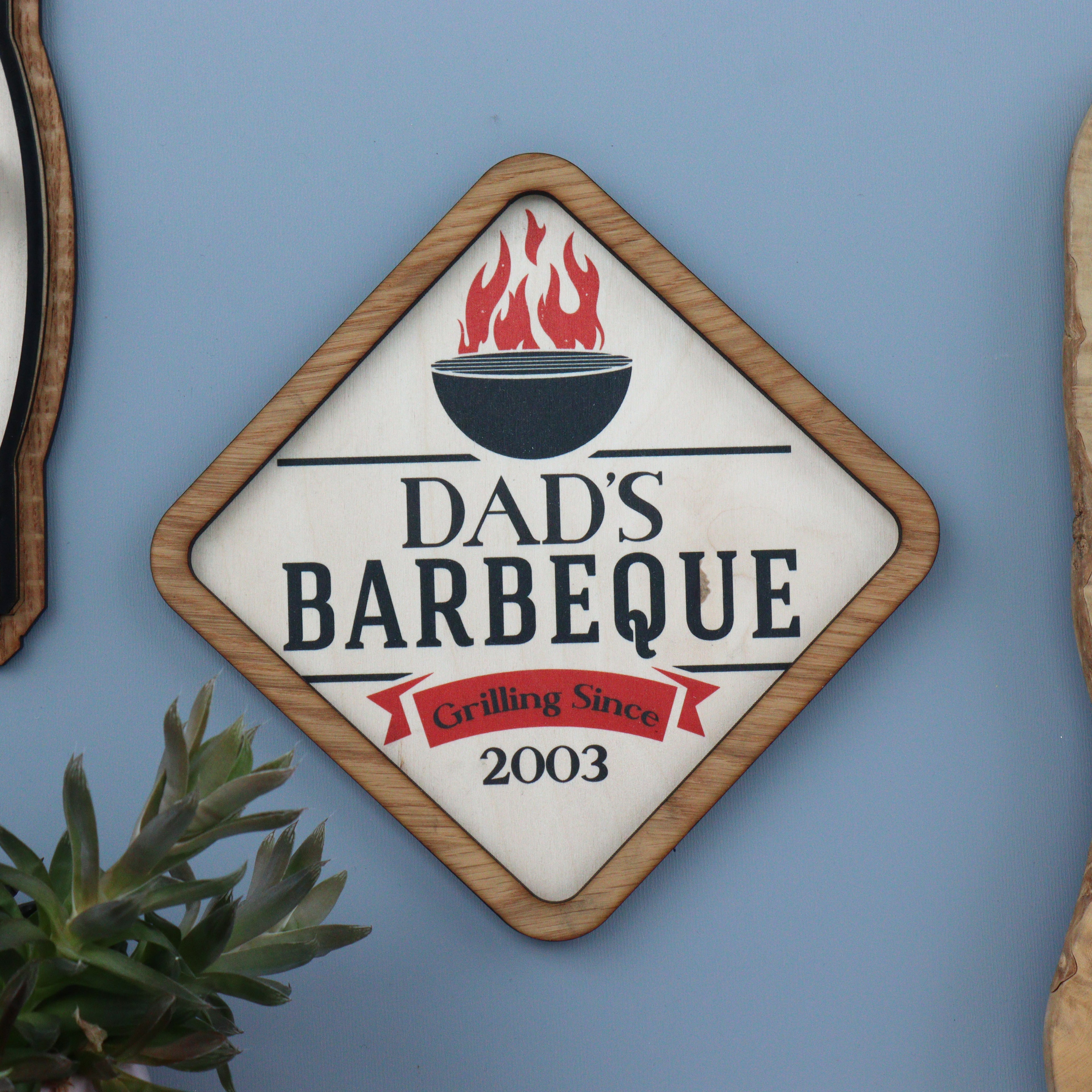 Wooden BBQ sign with oak surround and 3D effect