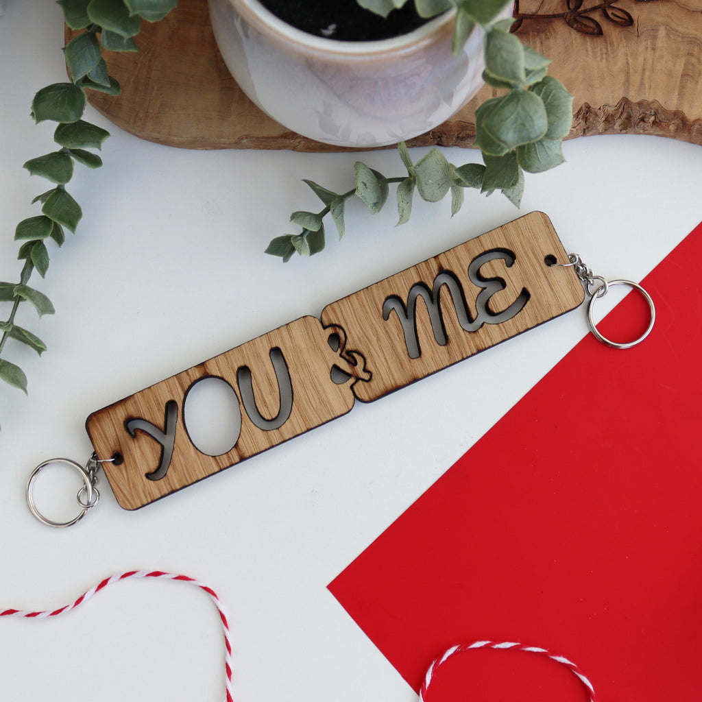 You & Me interlocking couples wooden keyring set