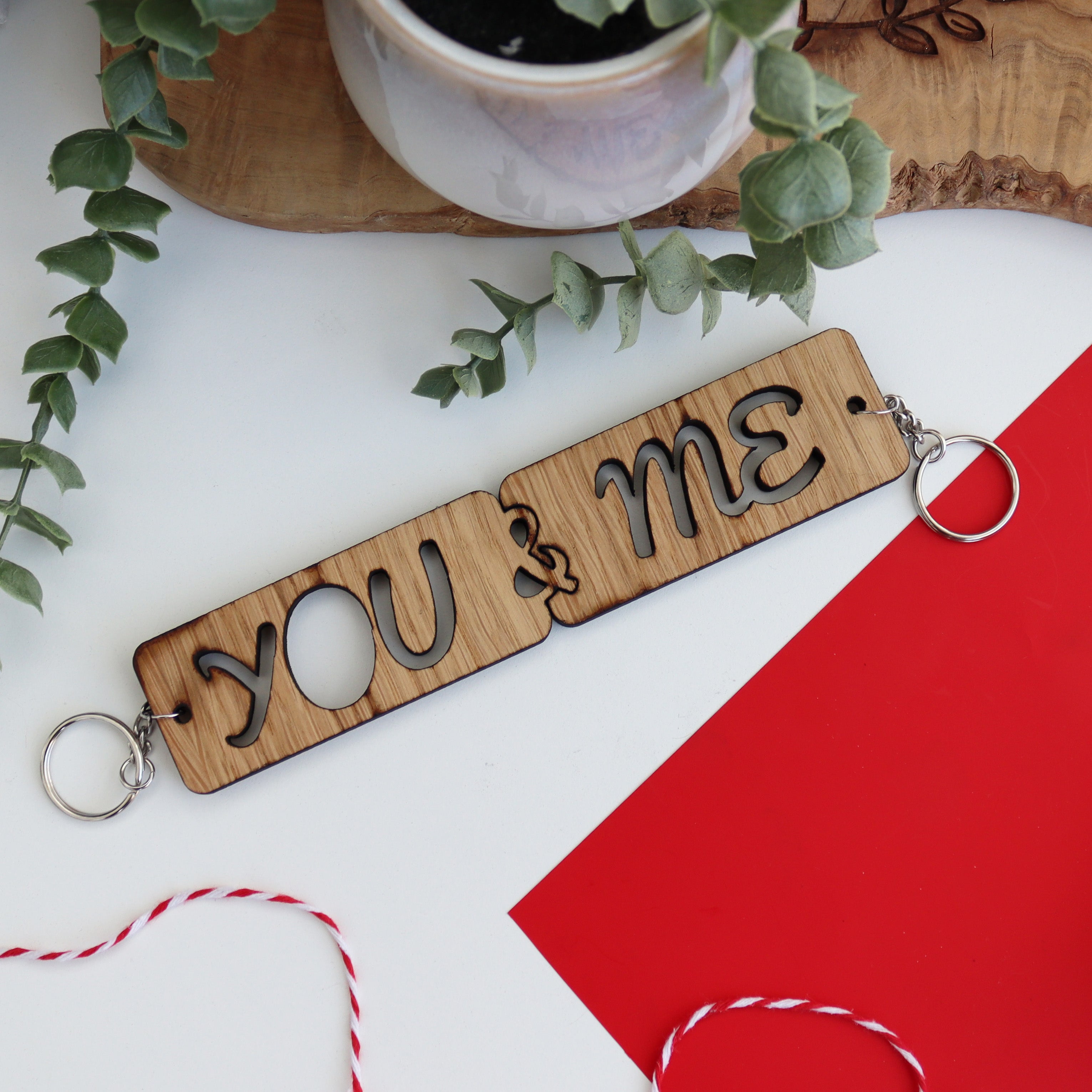 You & Me interlocking couples wooden keyring set