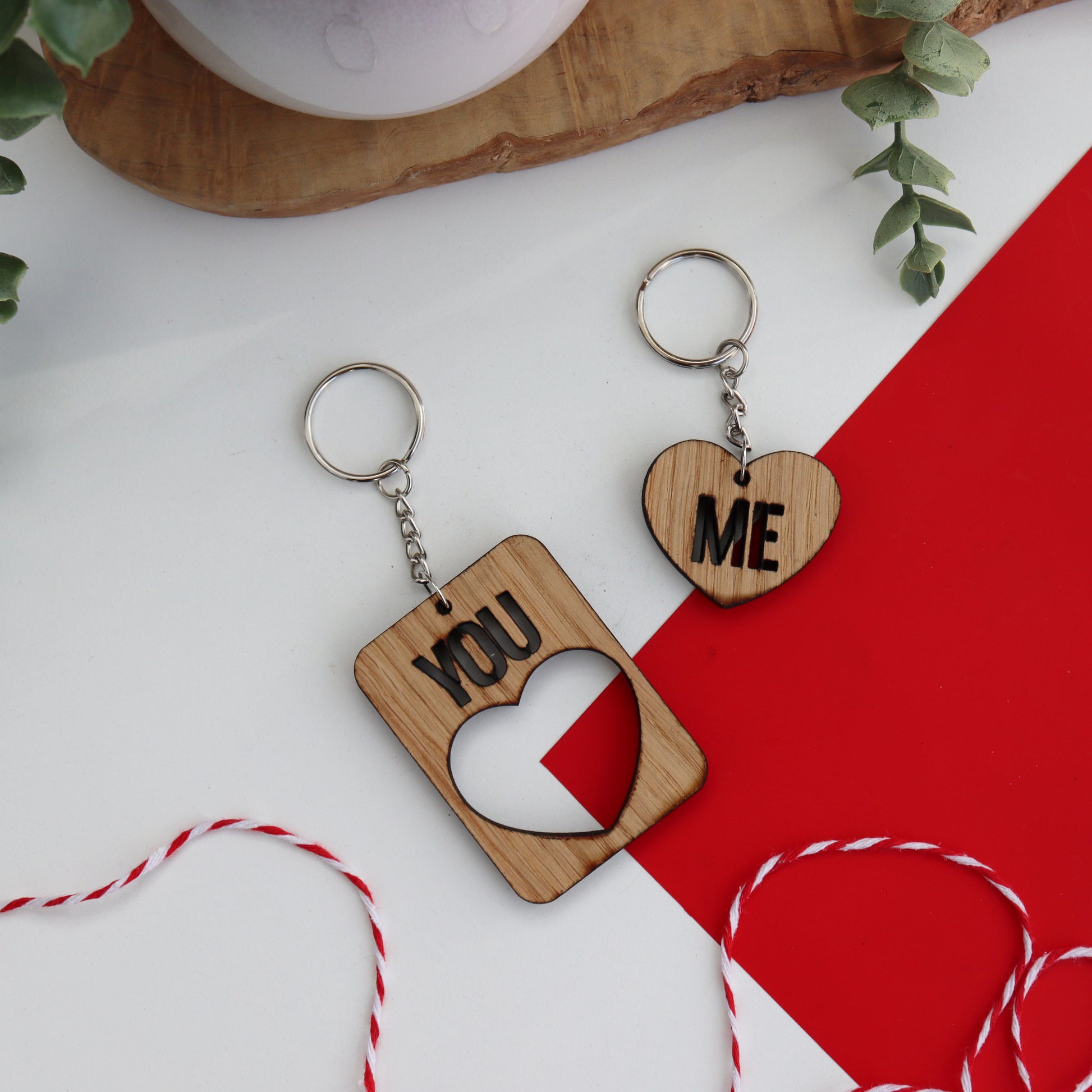 You and me keyring showing the heart within the rectangle keyring