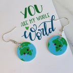You are my whole world fun kawaii based earth earrings shown in white background gift for Valentine's Day