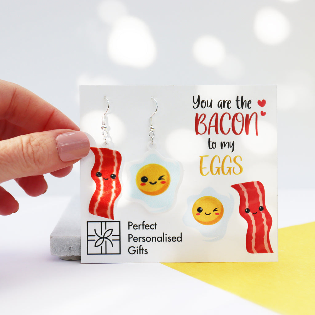 acrylic bacon to my eggs acrylic printed earrrings valentine's day earrings funny valentines earrings