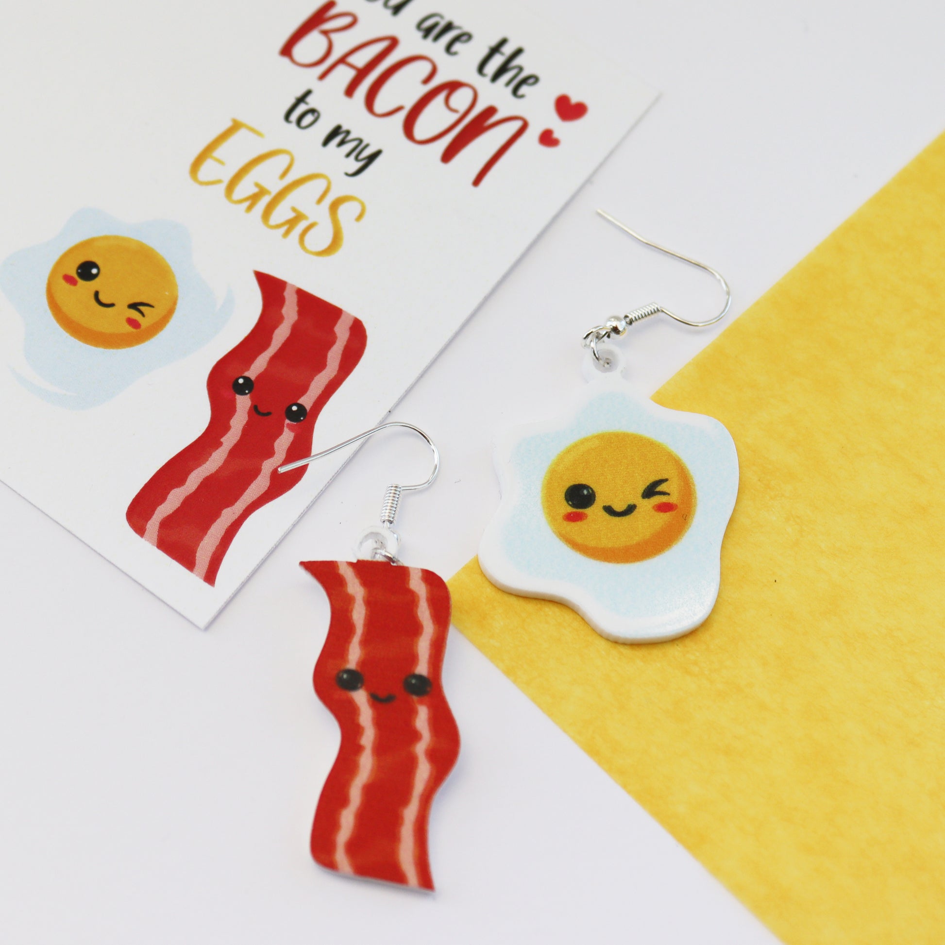 acrylic bacon to my eggs acrylic printed earrrings valentine&#39;s day earrings funny valentines earrings bacon and egg
