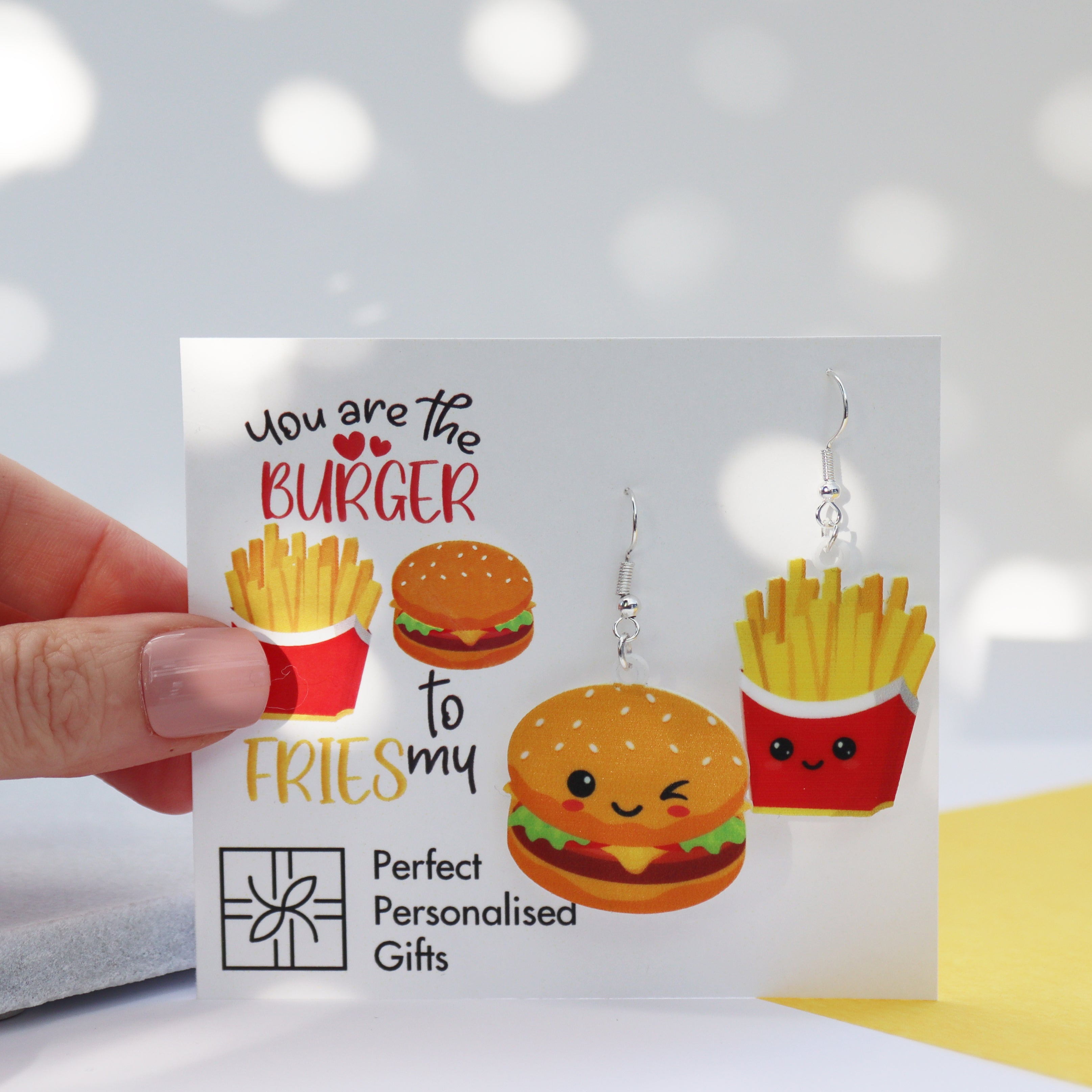 acrylic burger to my fries acrylic printed earrrings valentine's day earrings