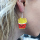 acrylic burger to my fries acrylic printed earrrings with fries shown hanging from ears