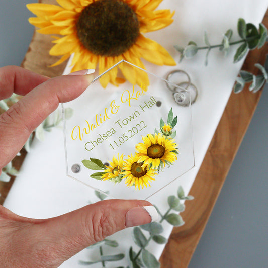 Personalised Acrylic Wedding Ring Box Sunflower
