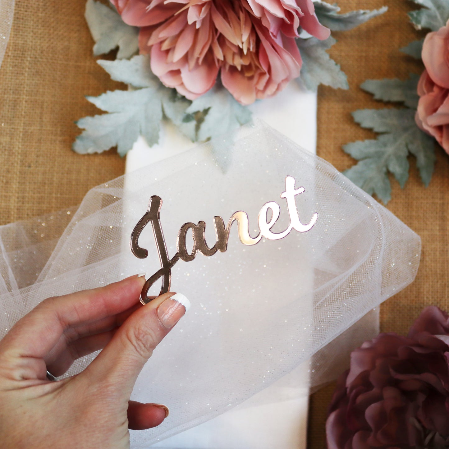 Rose Gold Acrylic Name Place Table Settings