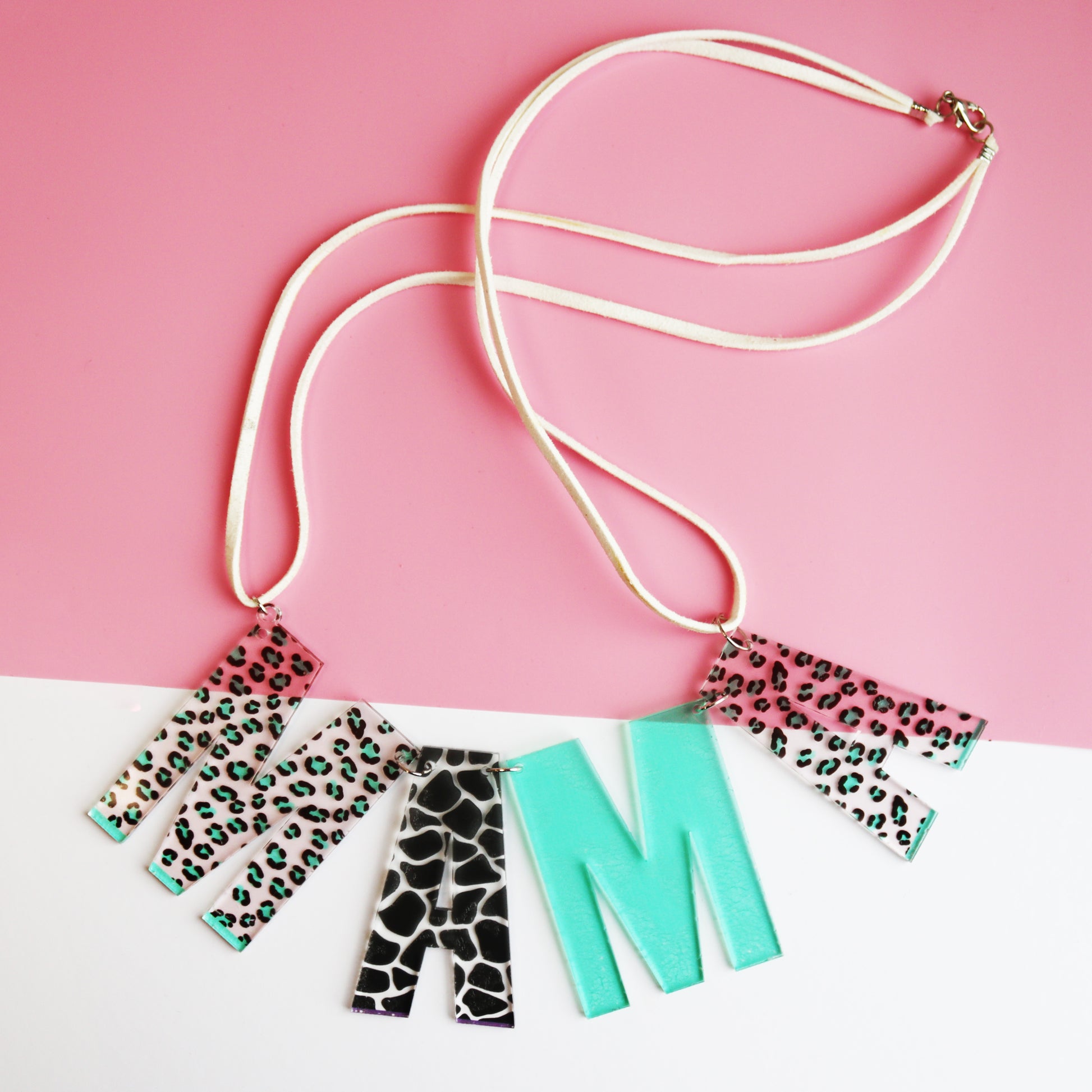 acrylic statement MAMA leopard print necklace