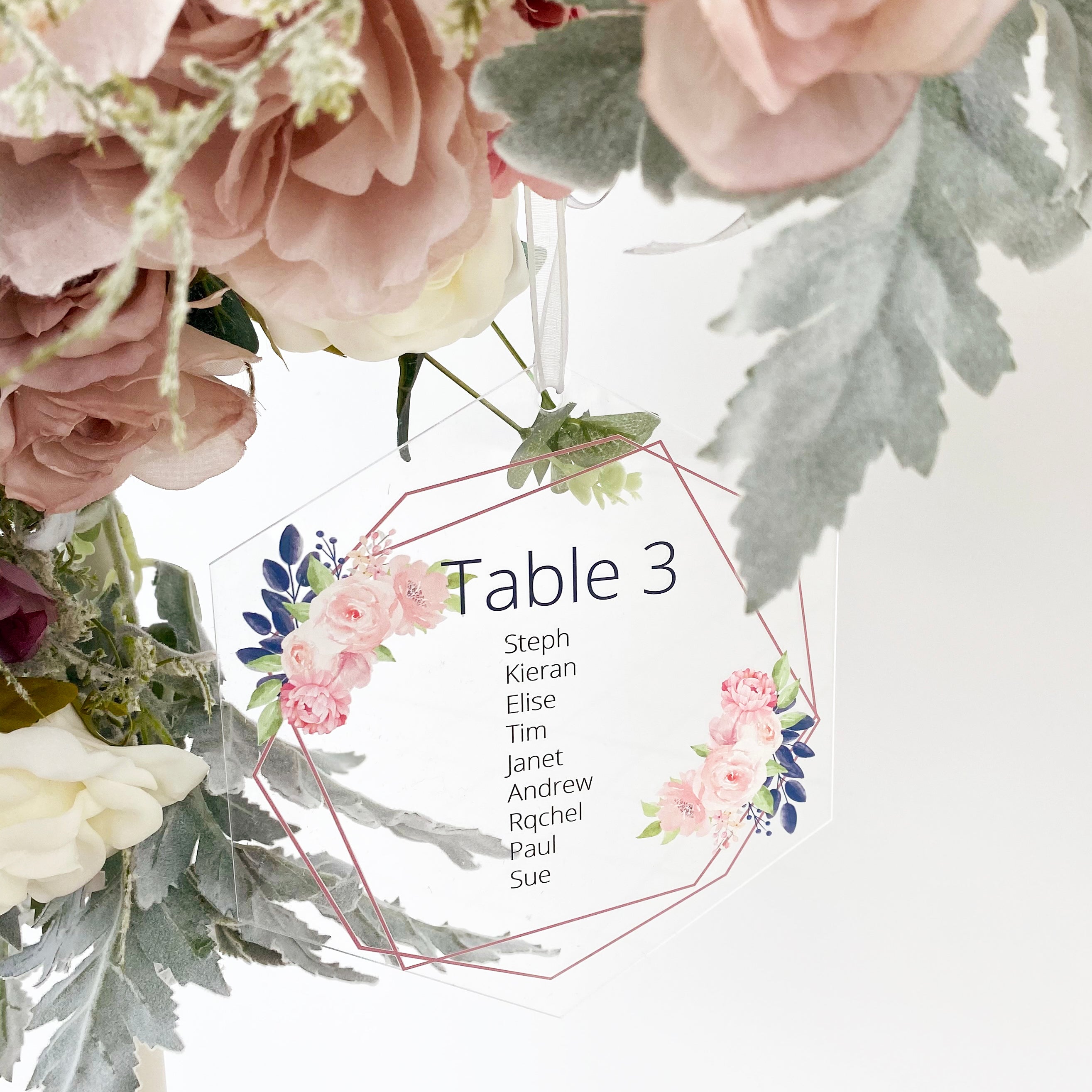 Hexagonal Acrylic Hanging Wedding Table Plan