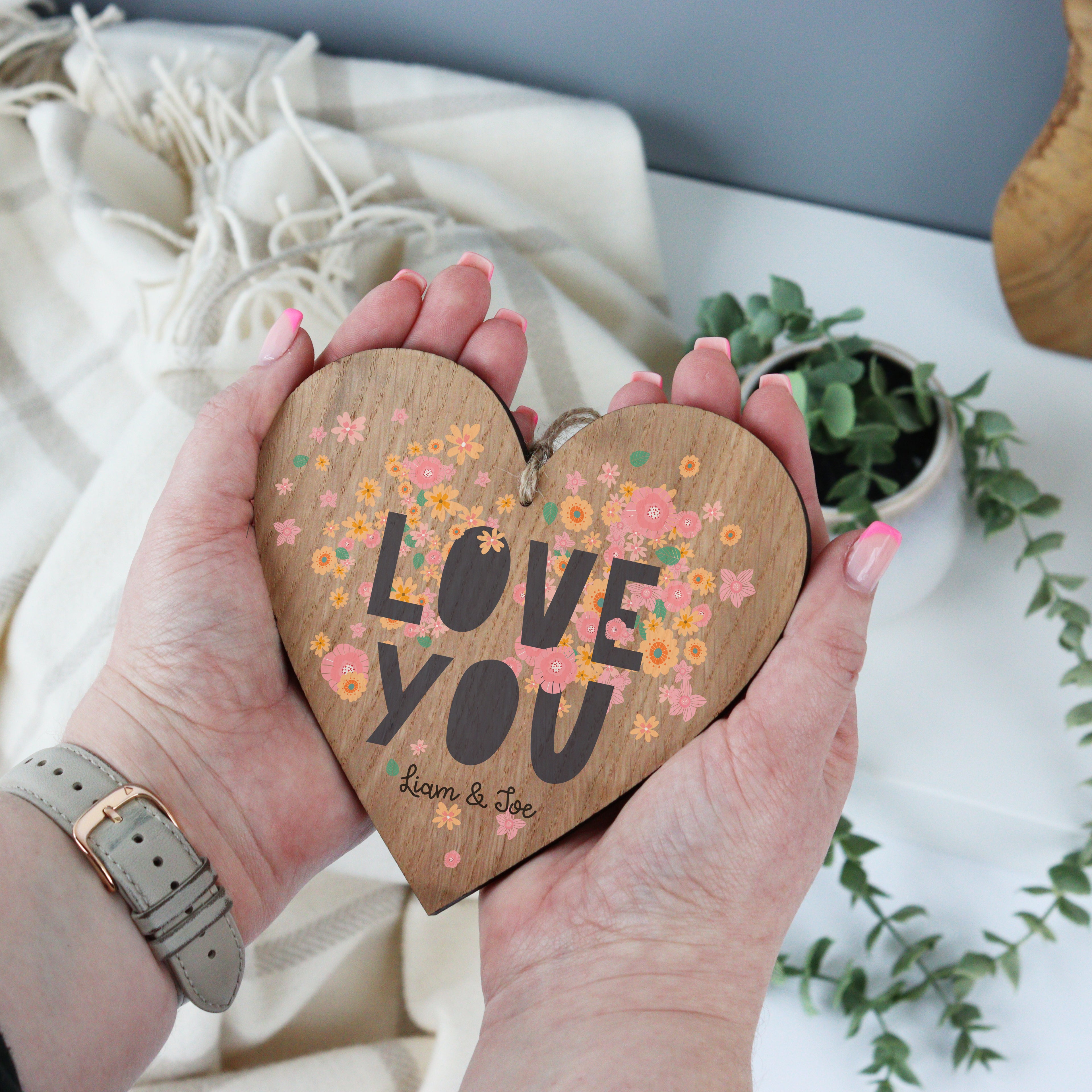 Personalised Love You Wooden Hanging Heart