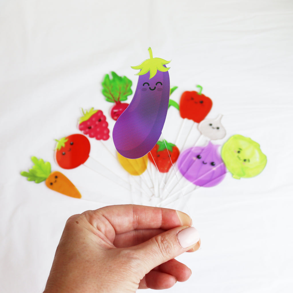 Set Of 12 Cute Veg And Fruit Plant Markers