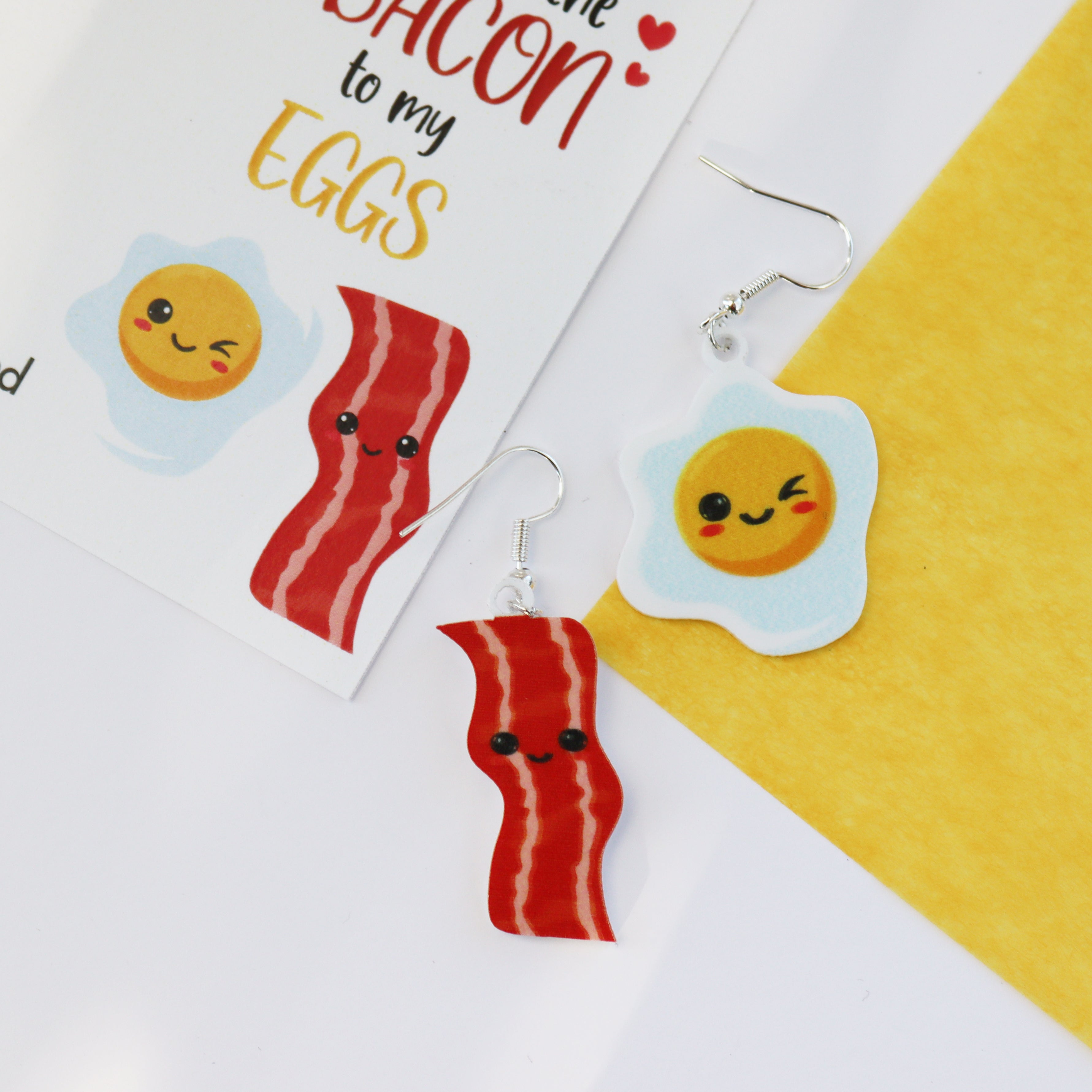 acrylic bacon to my egg acrylic printed earrrings valentine's day earrings funny joke earrings