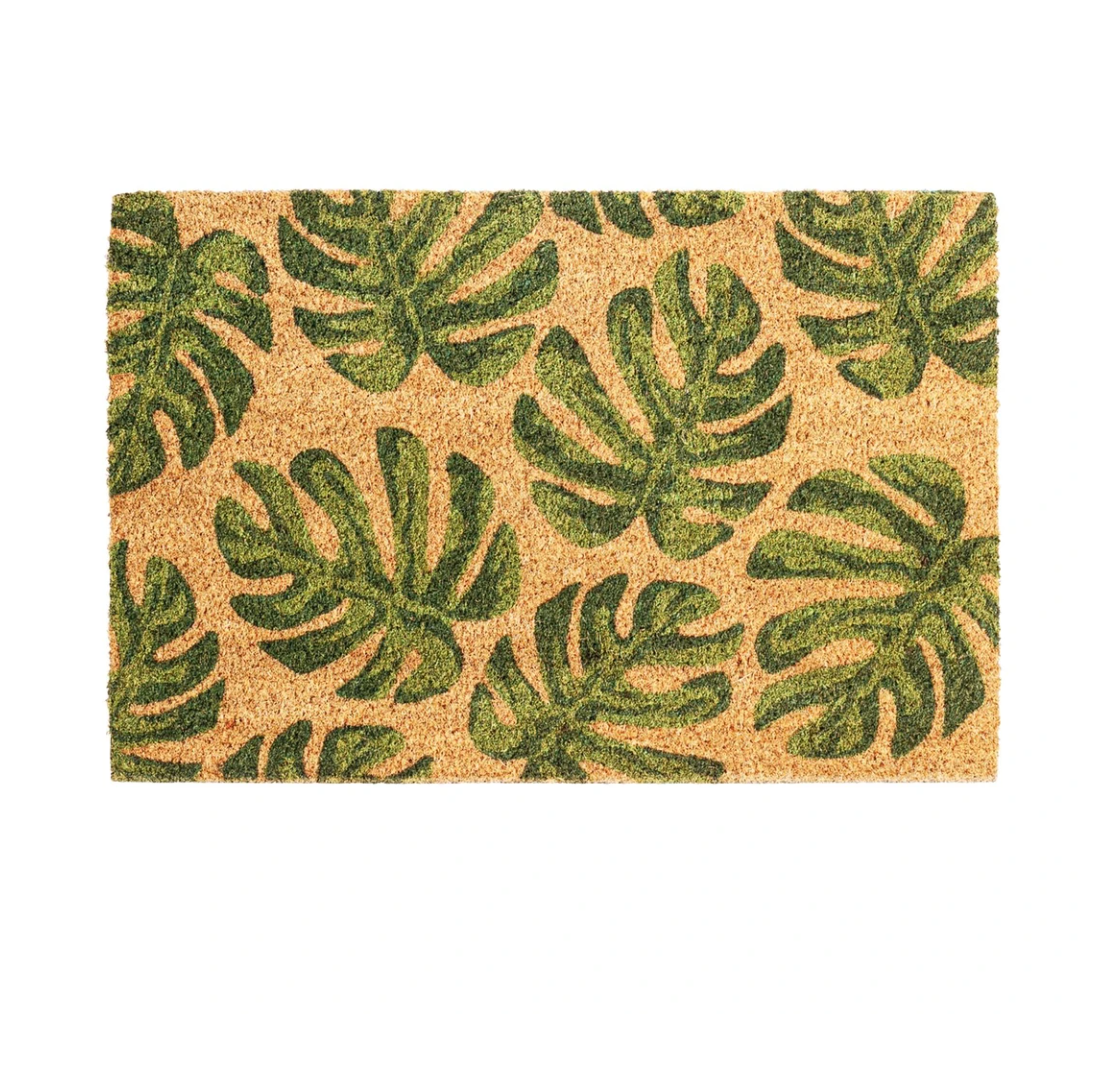 Bright coloured leaf coir doormat with non slip rubber base