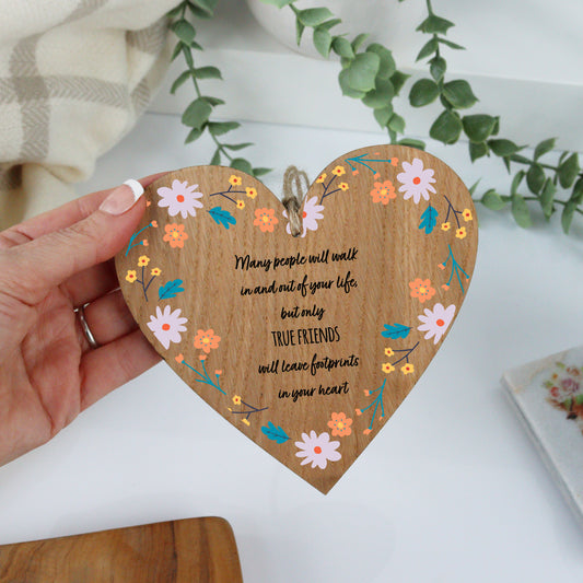 Only the best friends leave footprints on your heart wooden hanging heart plaque